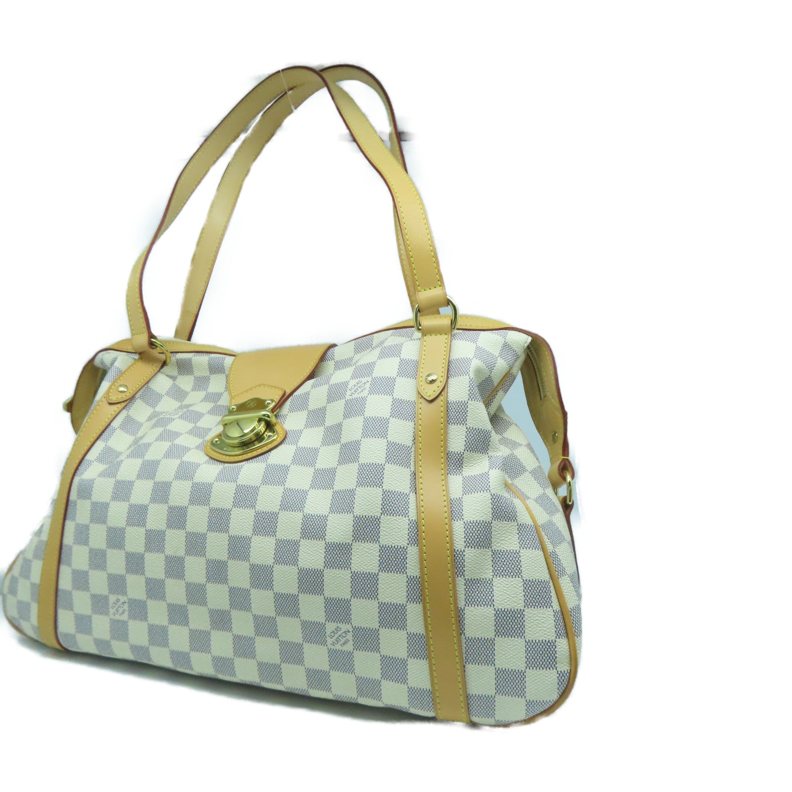 LOUIS VUITTON Damier Azur Stresa GM金扣肩背袋白色