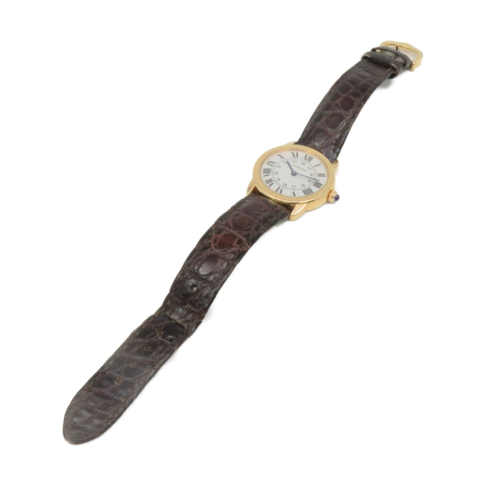 CARTIER 鱷魚皮革Ronde Solo 18K黃金/不鏽鋼手錶石英機芯白色