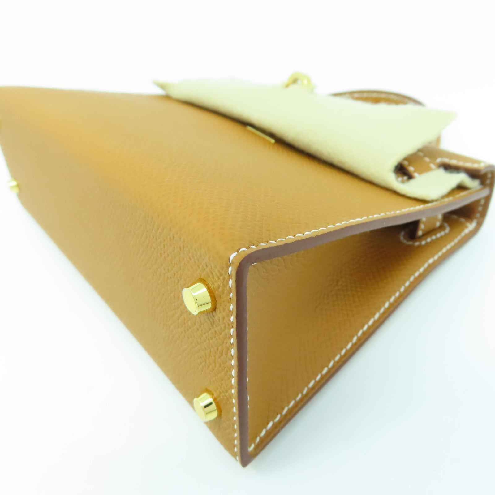 HERMES Veau Epsom皮革Mini Kelly金扣手挽肩背兩用袋金色經典駝色