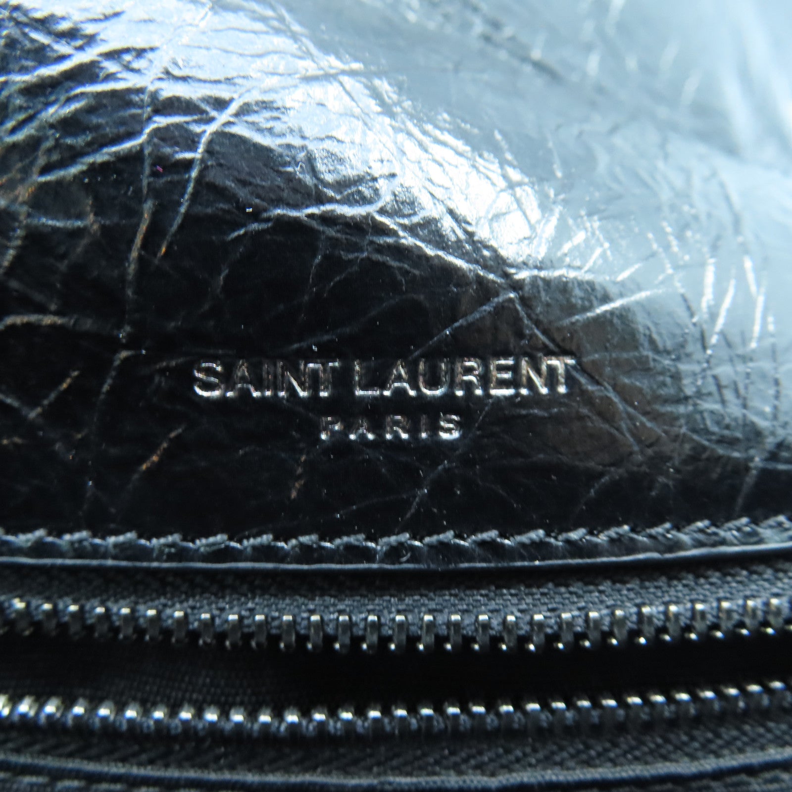 SAINT LAURENT 斜紋牛皮皮革Niki銀扣鏈帶肩背袋黑色