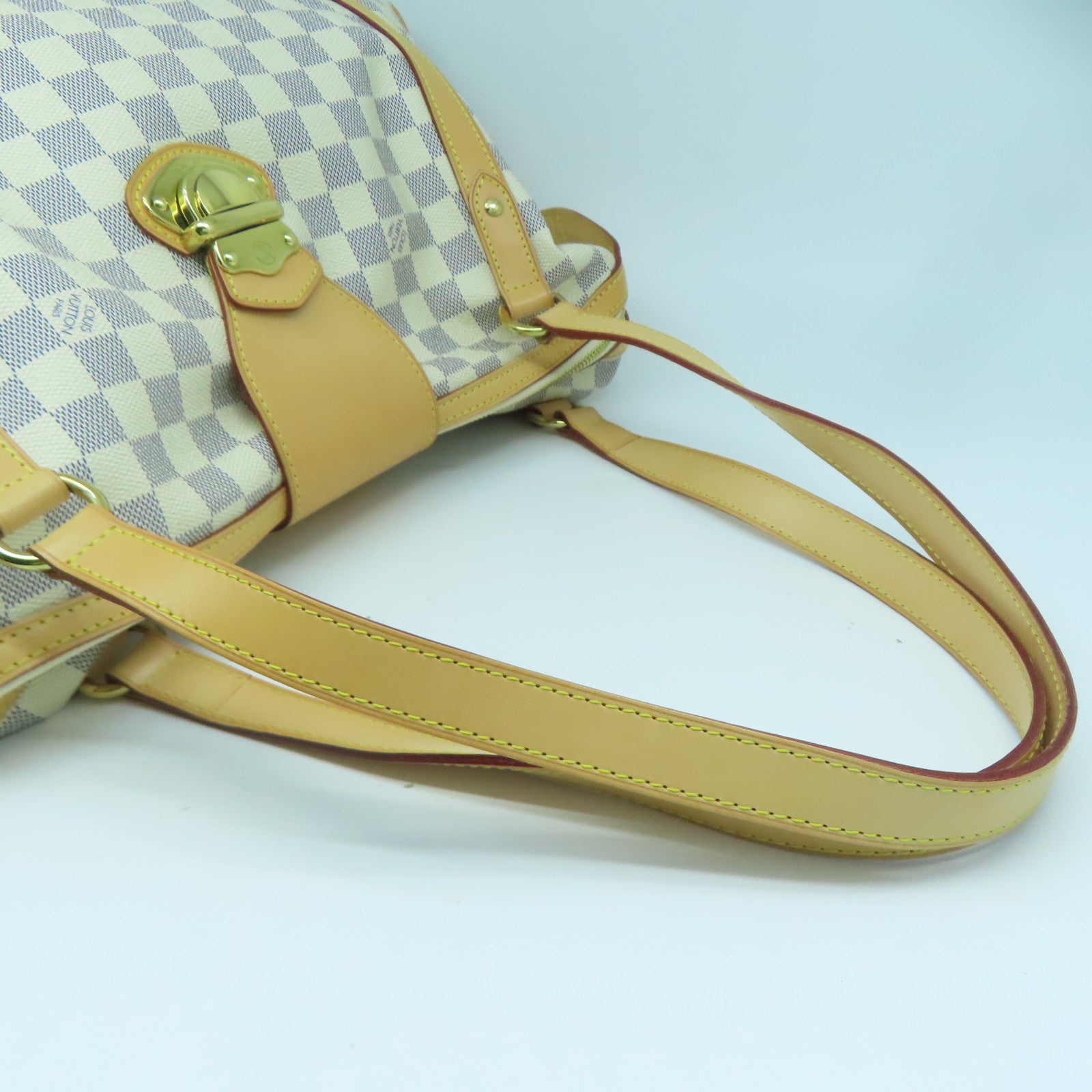 LOUIS VUITTON Damier Azur Stresa GM金扣肩背袋白色