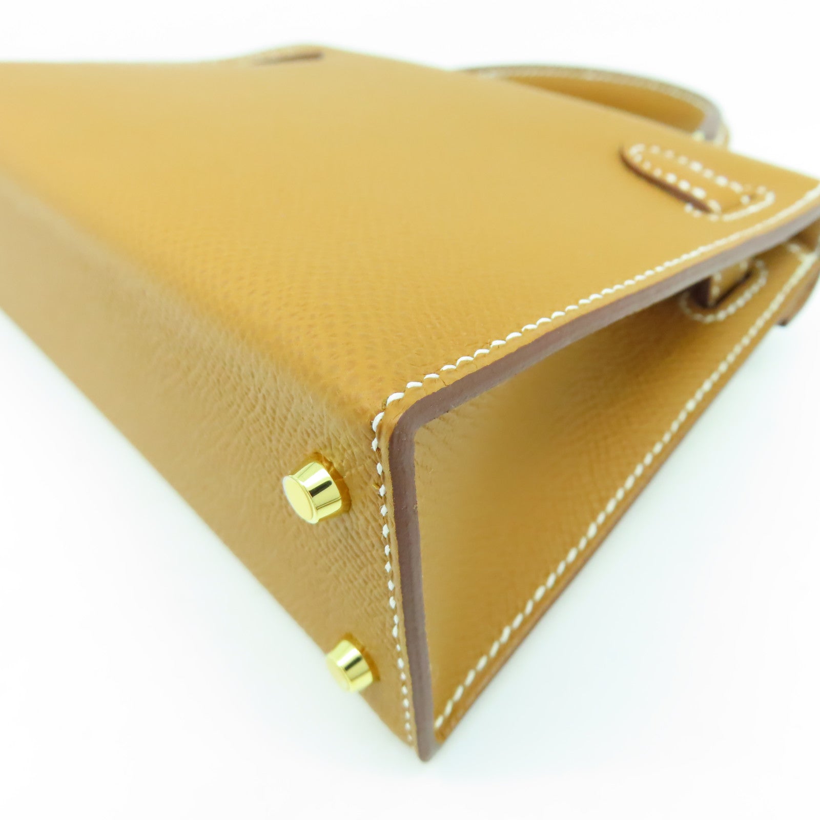 HERMES Veau Epsom皮革Mini Kelly金扣手挽肩背兩用袋金色經典駝色