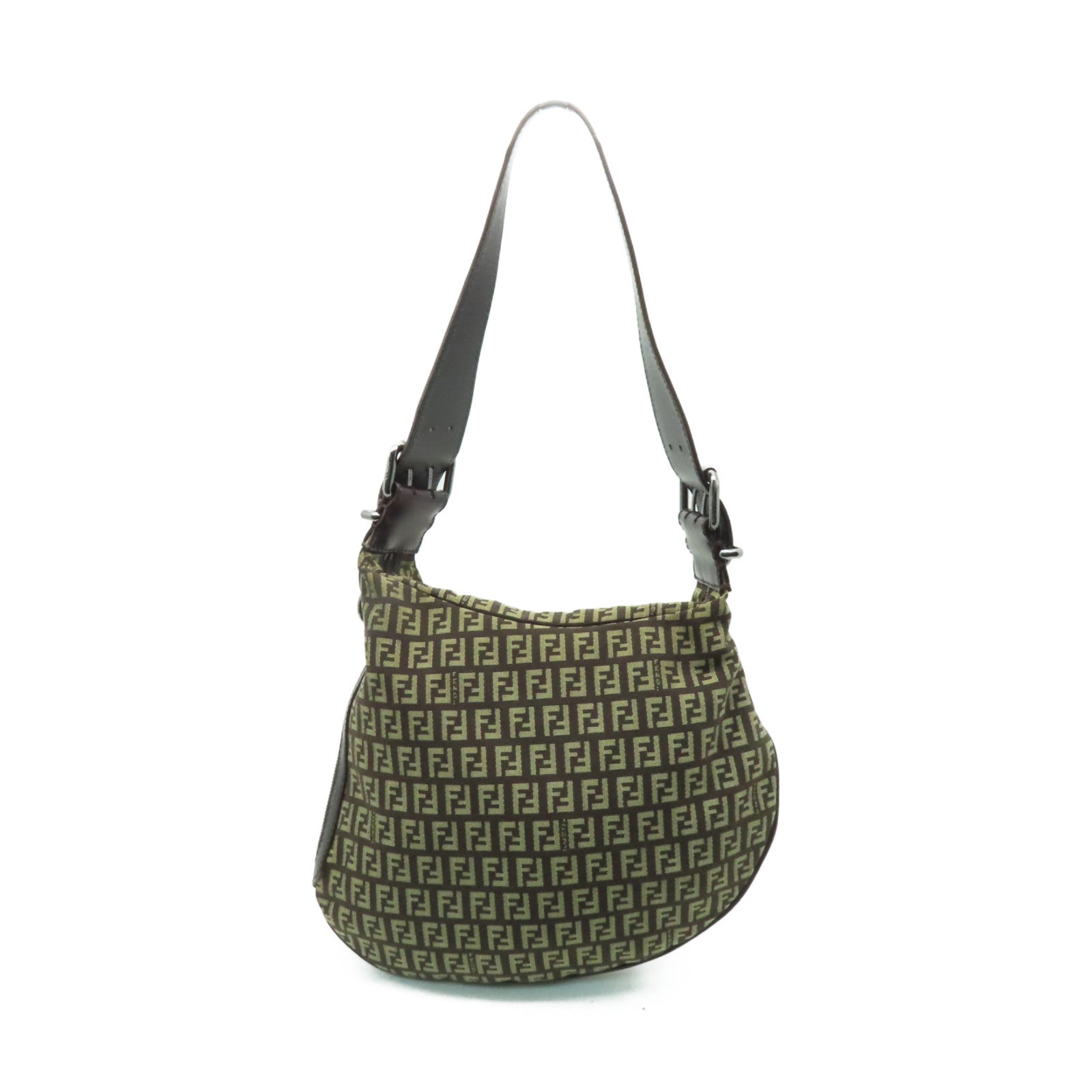 FENDI 帆布Shoulder Bag銀扣肩背袋啡色