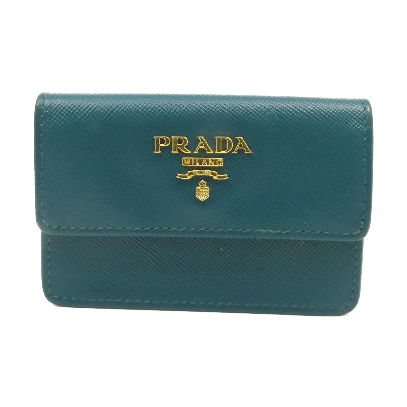 PRADA Saffiano皮革Card Case金扣卡片套綠色
