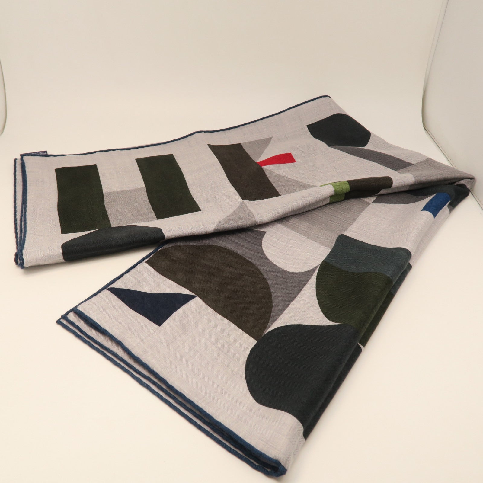 HERMES Wool Scarf 100X100cm Silk Scarf Grey/Blue