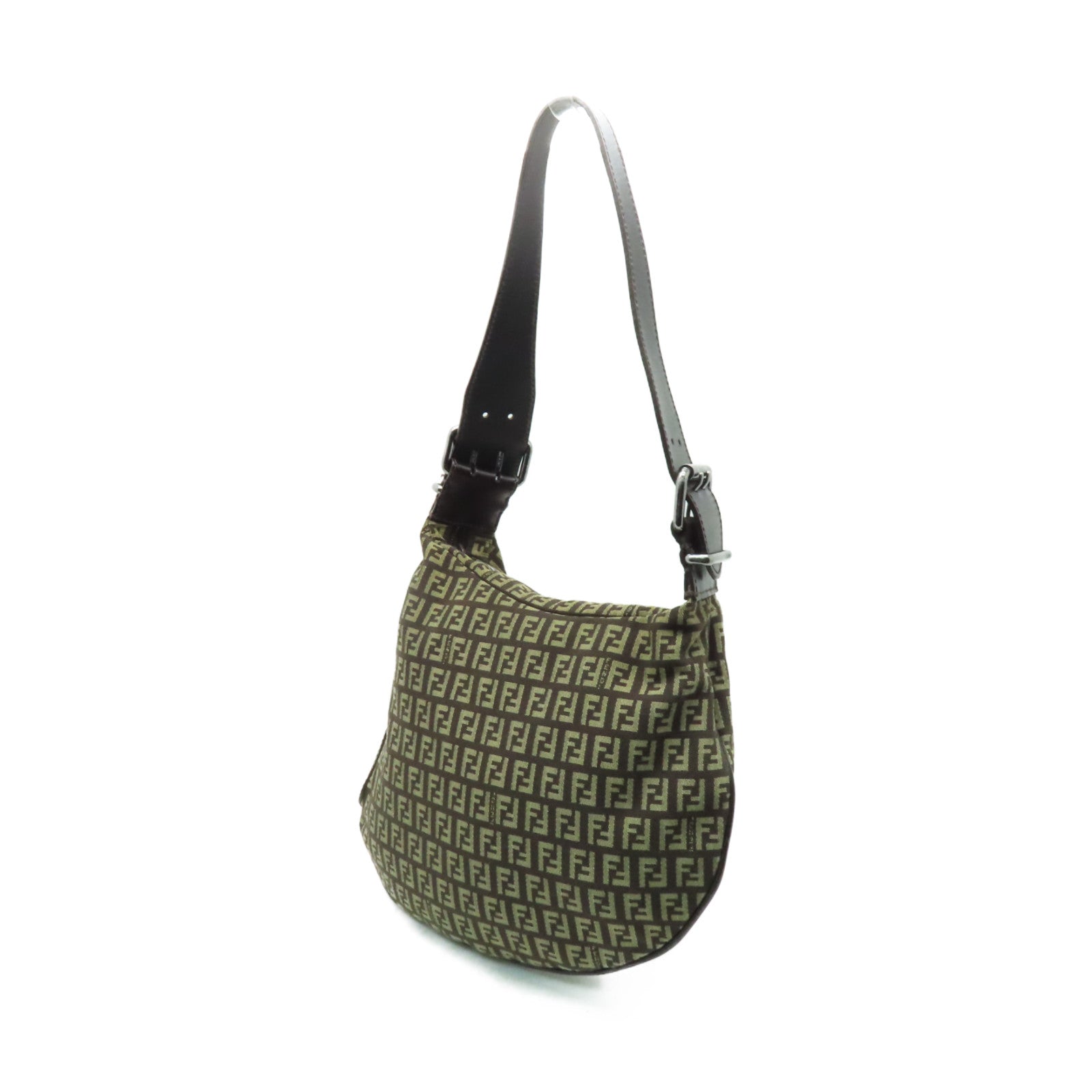 FENDI 帆布Shoulder Bag銀扣肩背袋啡色