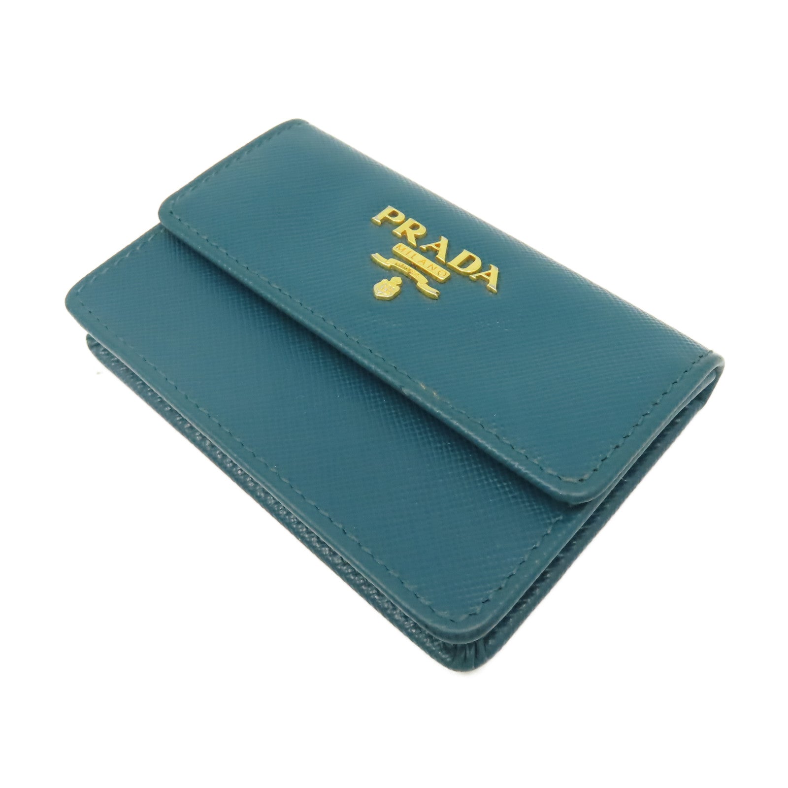PRADA Saffiano皮革Card Case金扣卡片套綠色