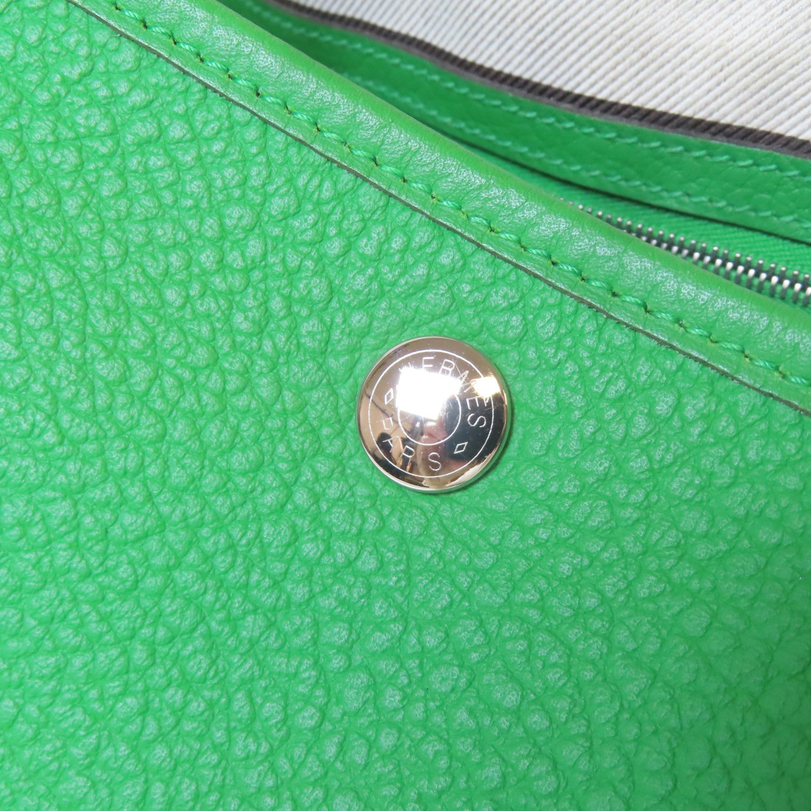 HERMES Negonda皮革GardenParty PM銀扣手挽袋綠色