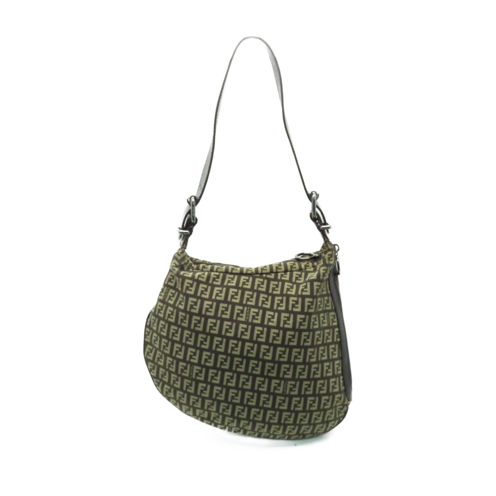 FENDI 帆布Shoulder Bag銀扣肩背袋啡色
