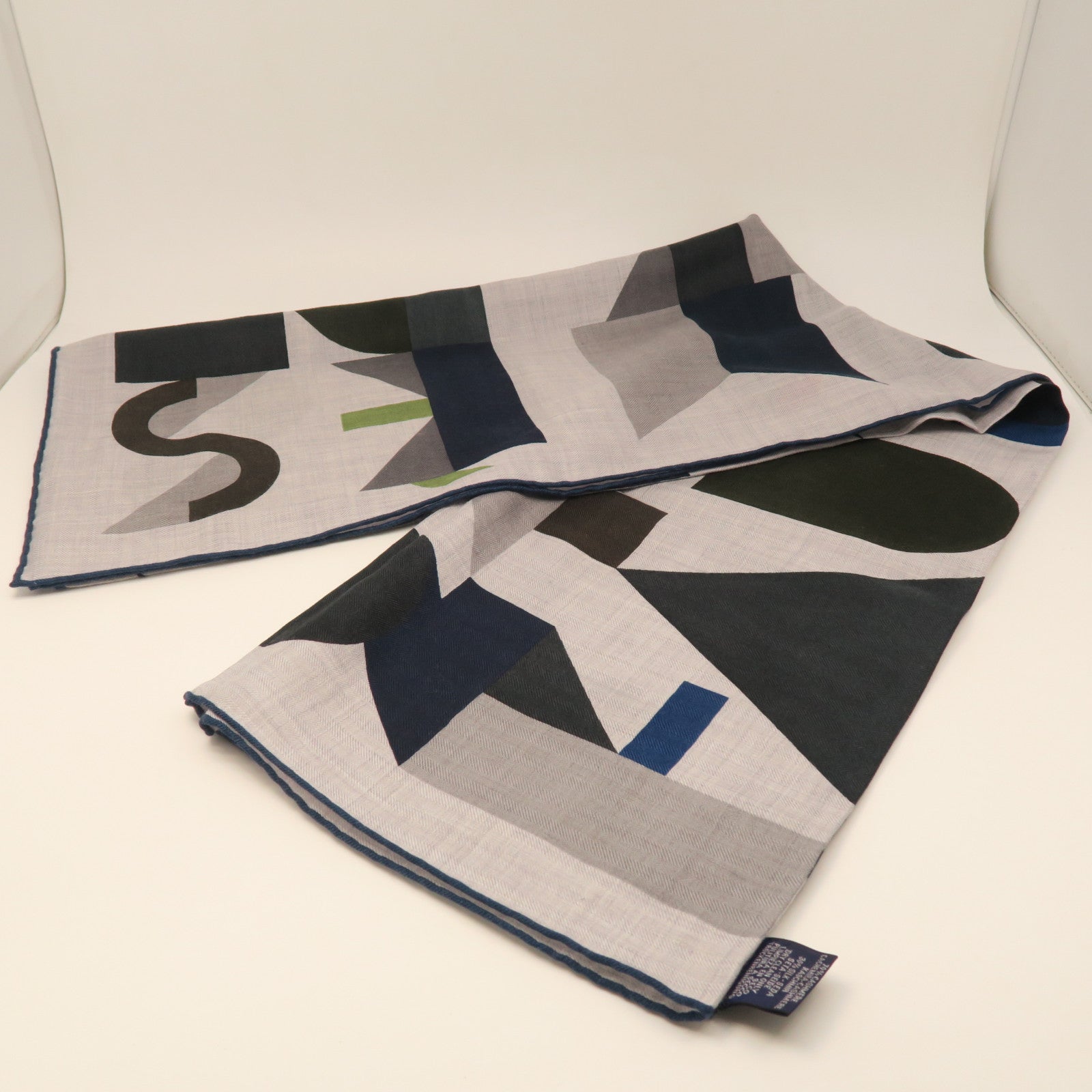 HERMES Wool Scarf 100X100cm Silk Scarf Grey/Blue