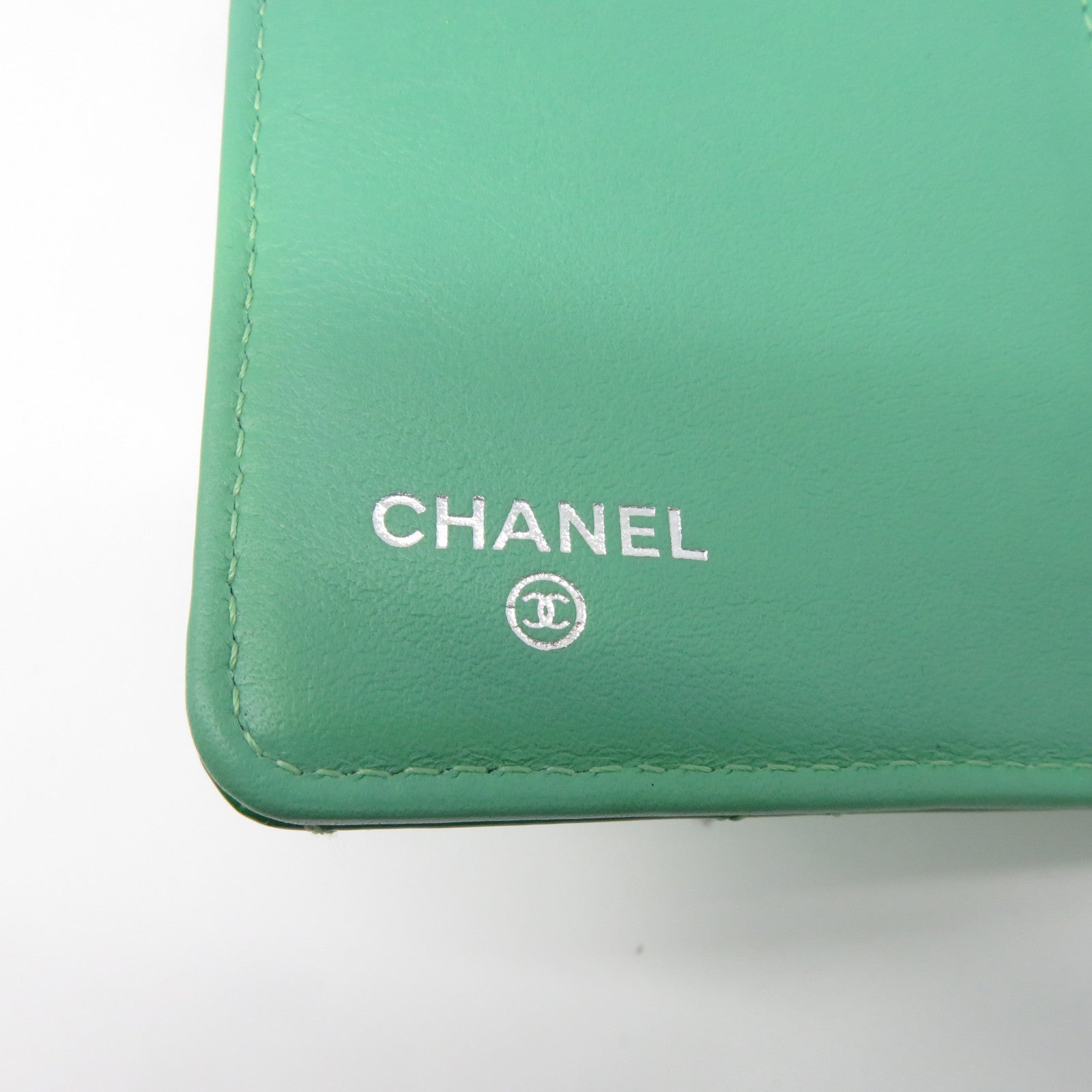 CHANEL 菱格漆皮皮革Long Wallet銀扣長錢包綠色