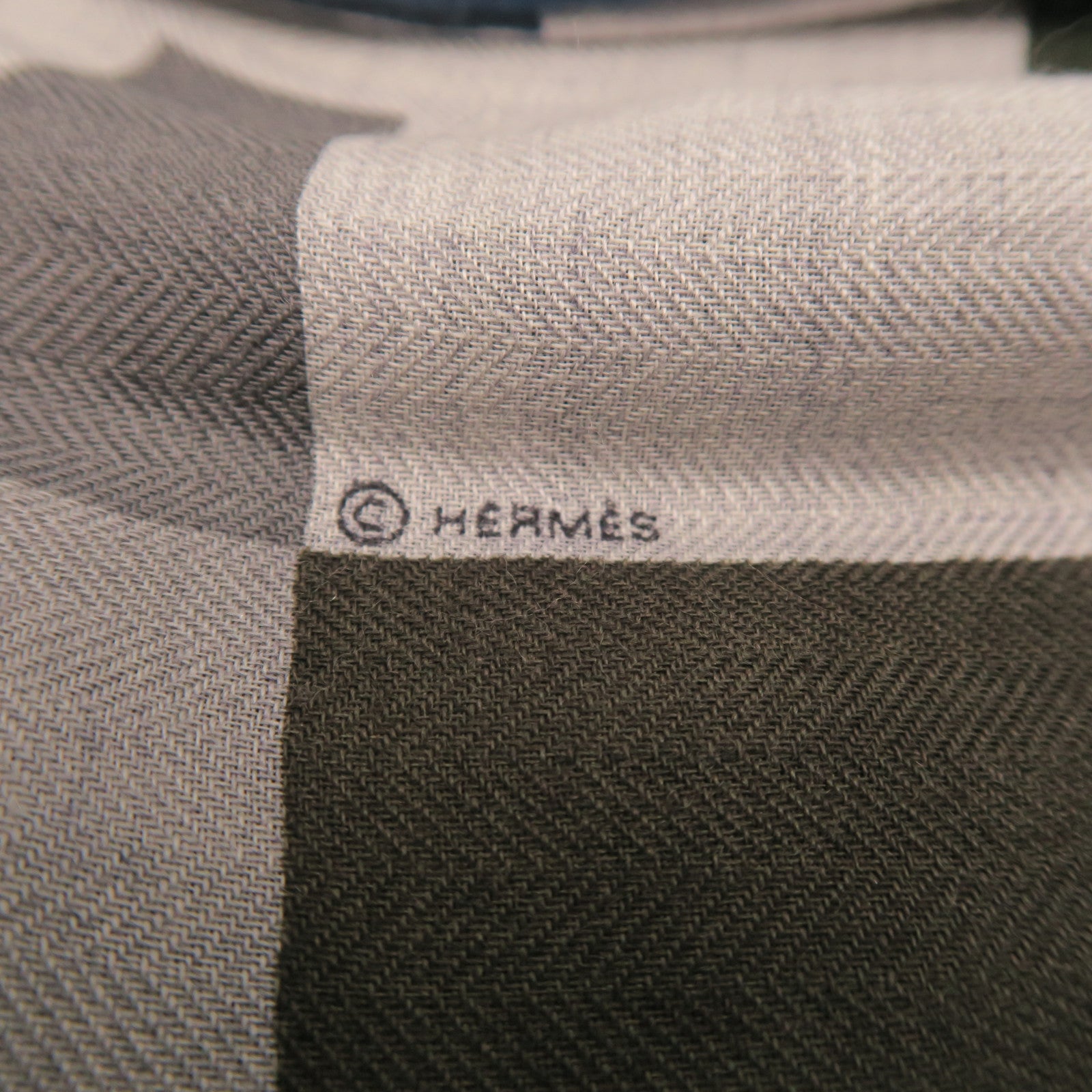 HERMES Wool Scarf 100X100cm Silk Scarf Grey/Blue