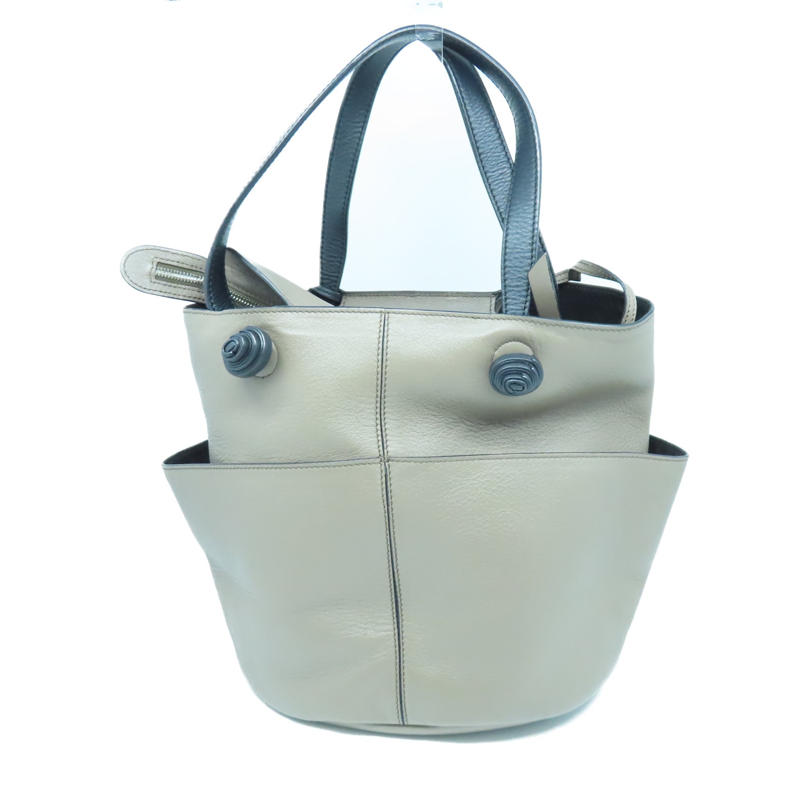 TOD’S 牛皮皮革Shoulder Bag銀扣肩背袋灰色/黑色