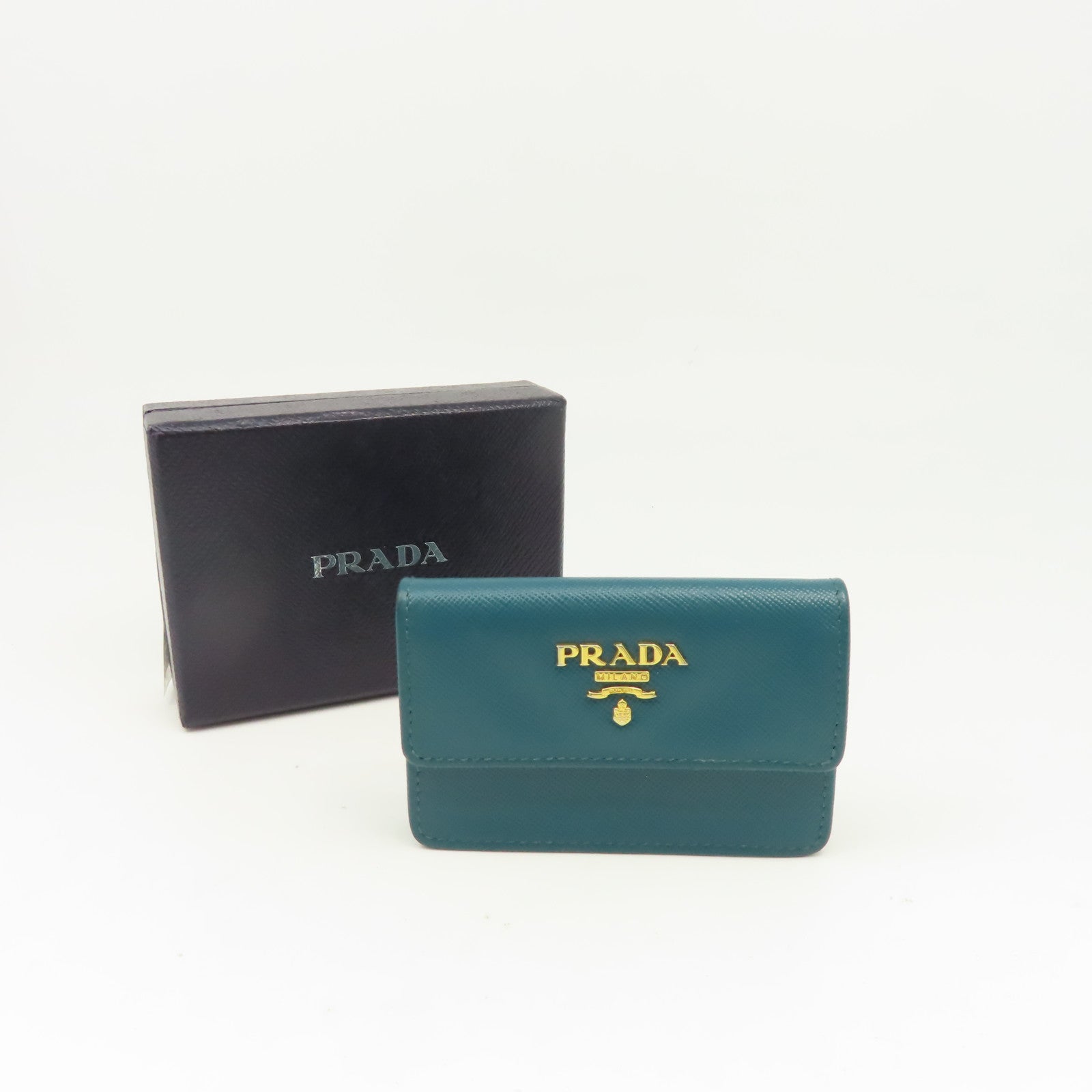 PRADA Saffiano皮革Card Case金扣卡片套綠色