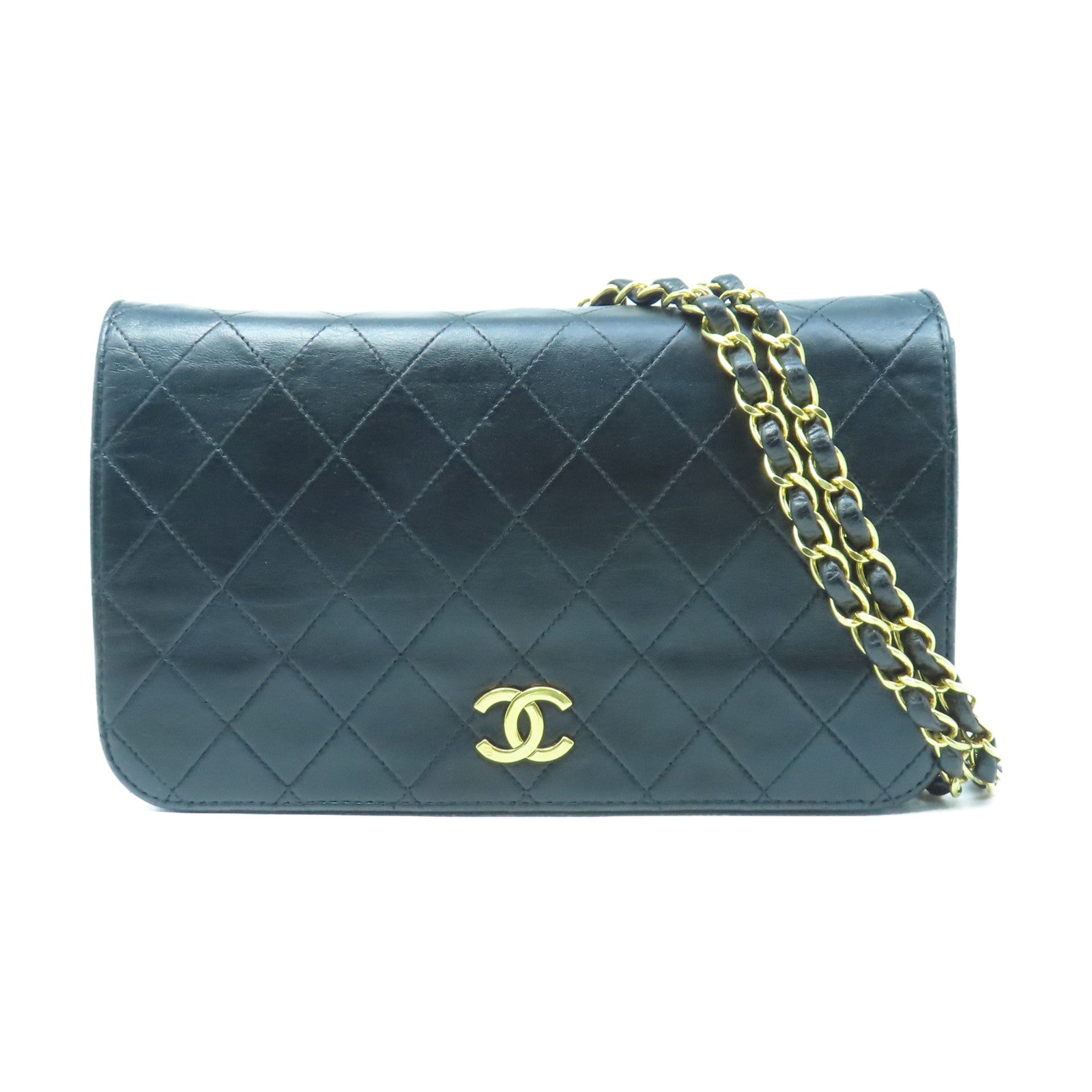 CHANEL rhombic sheepskin leather Chain Shoulder gold buckle shoulder bag black