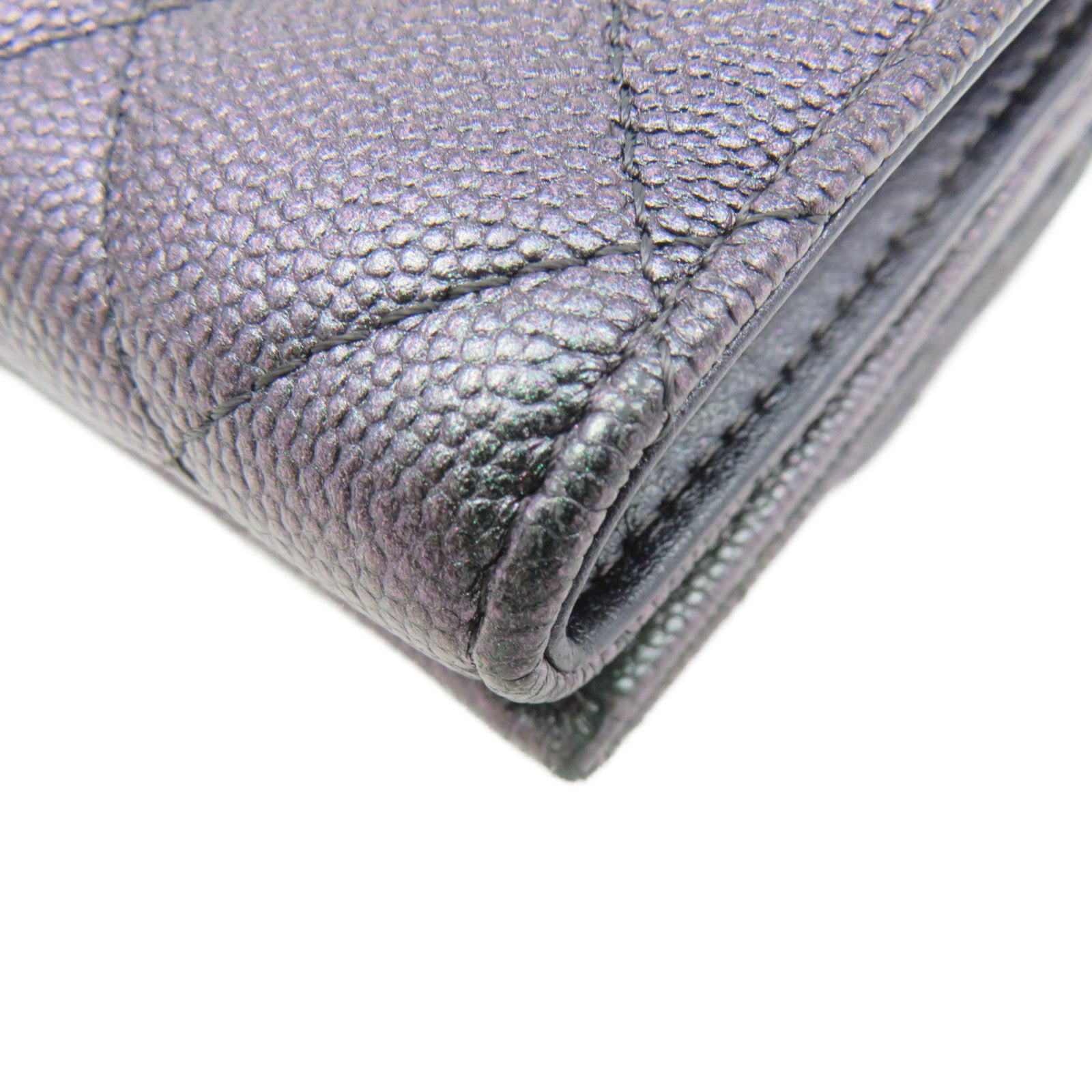CHANEL 菱格Caviar皮革Small Wallet銀扣短錢包銀紫色