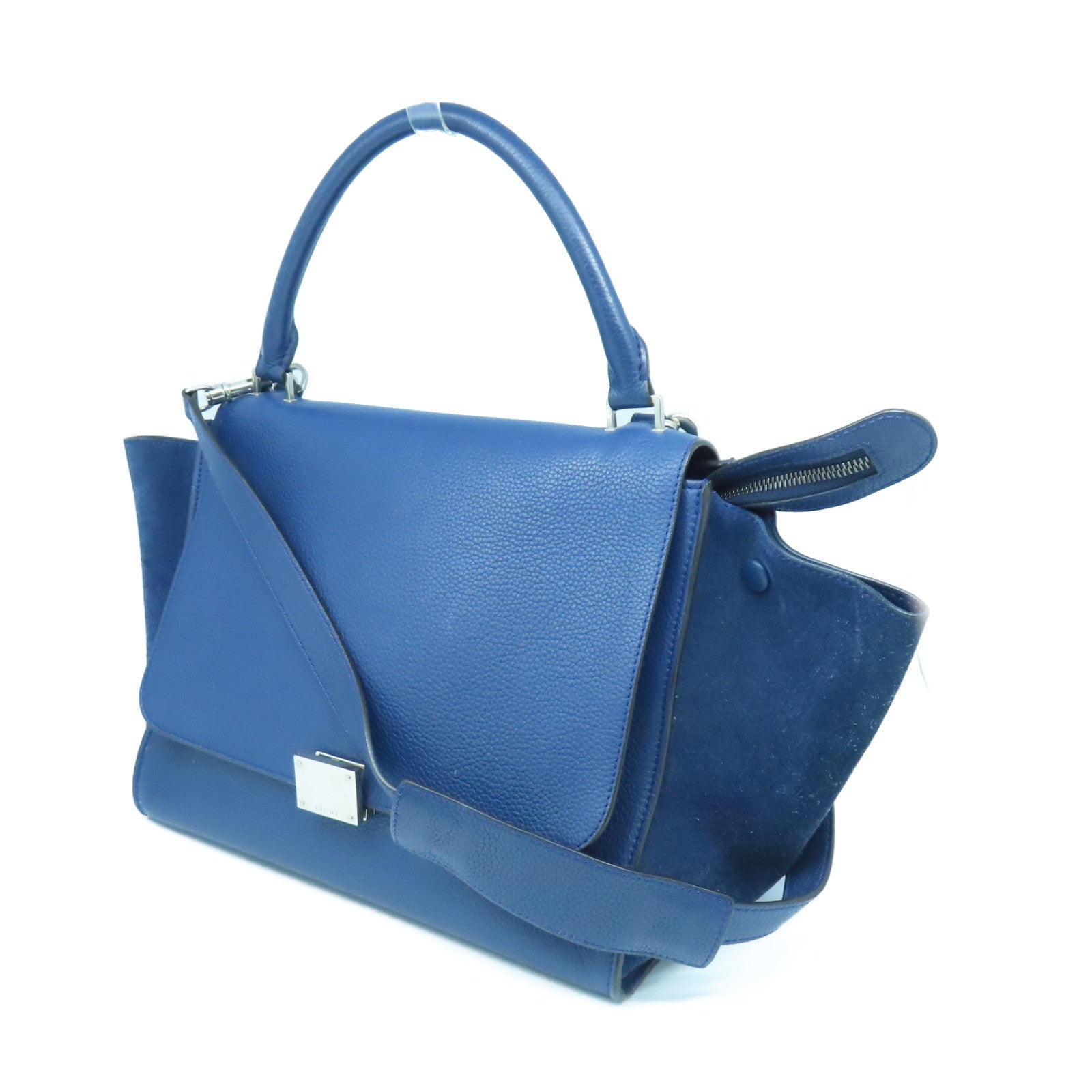 CELINE 牛皮皮革Trapeze銀扣手挽肩背兩用袋藍色