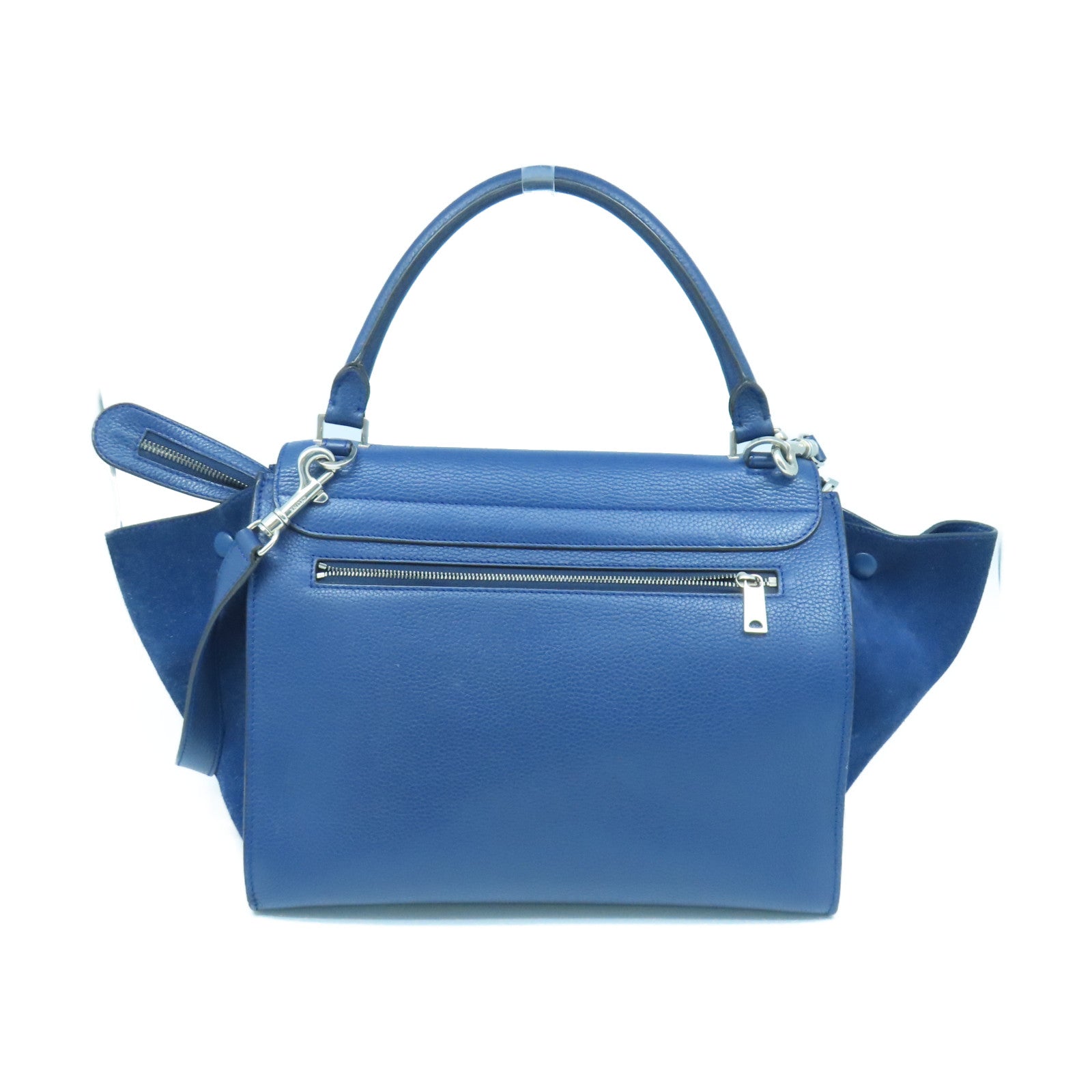 CELINE 牛皮皮革Trapeze銀扣手挽肩背兩用袋藍色