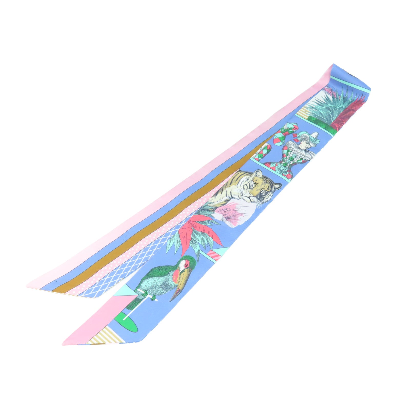 HERMES 絲質Twilly絲巾淺藍色/粉紅色