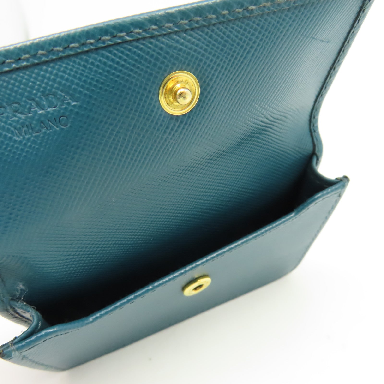 PRADA Saffiano皮革Card Case金扣卡片套綠色