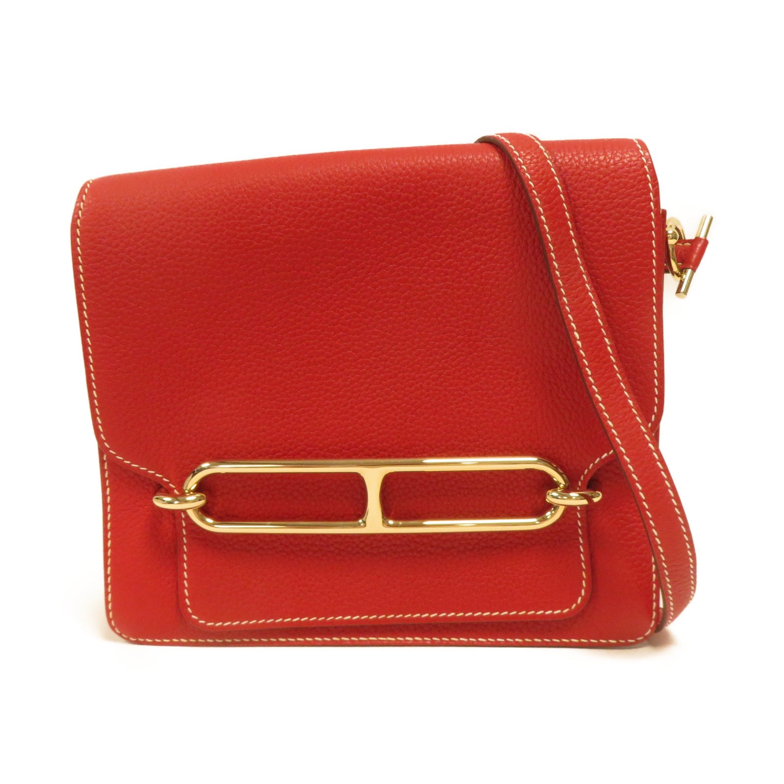 HERMES Clemence皮革Roulis 23金扣肩背袋紅色