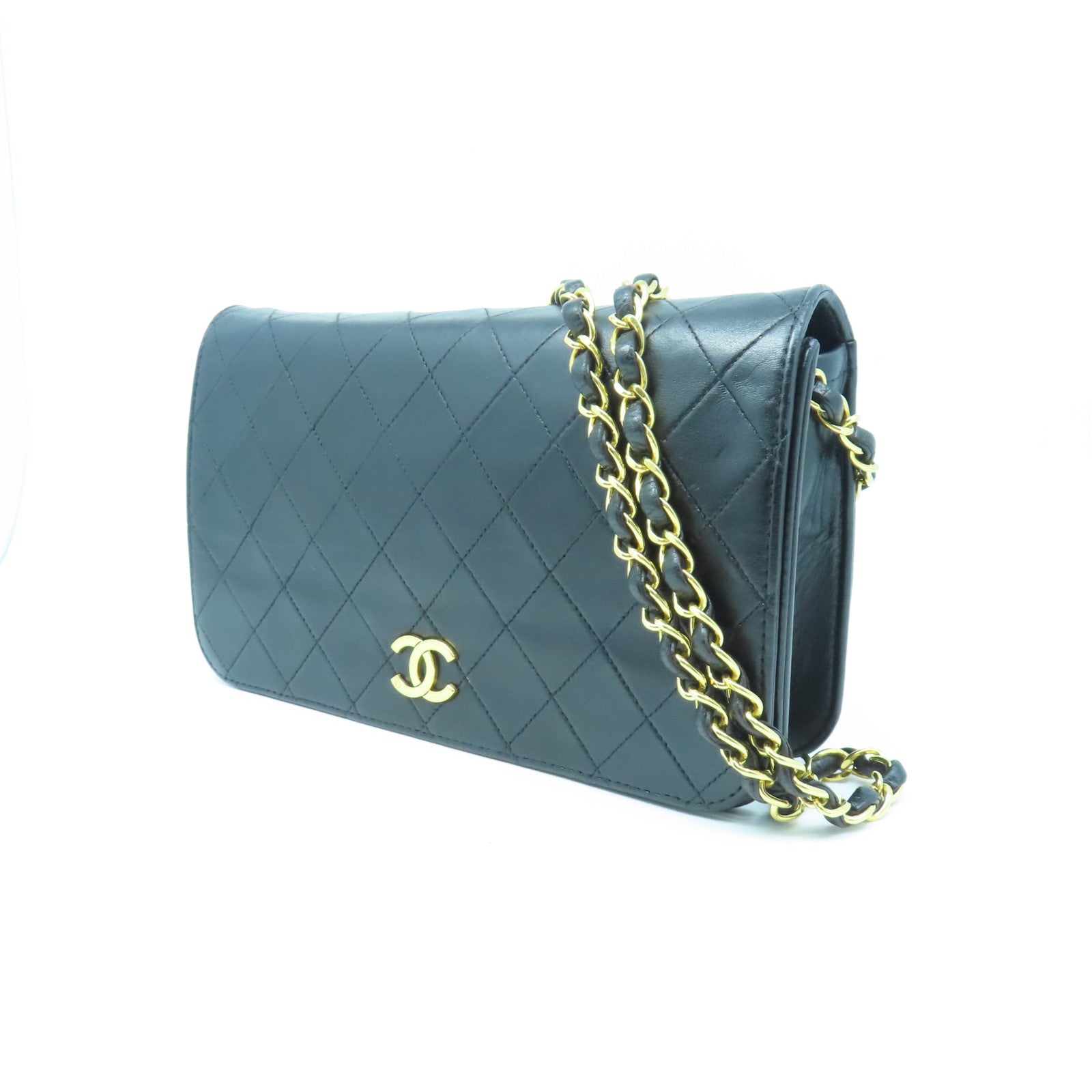CHANEL rhombic sheepskin leather Chain Shoulder gold buckle shoulder bag black