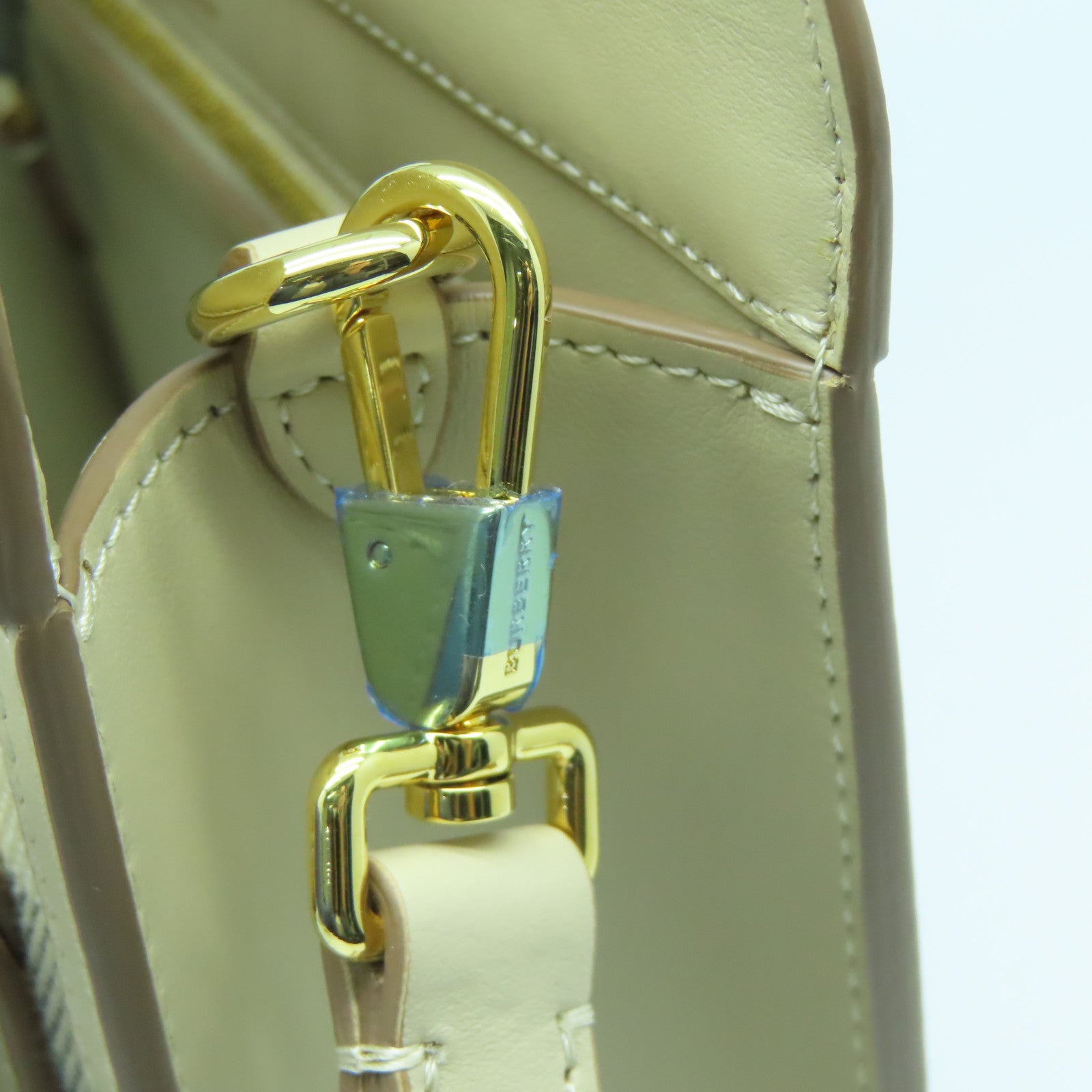 BURBERRY 牛皮皮革/帆布Mini Check金扣手挽肩背兩用袋米色