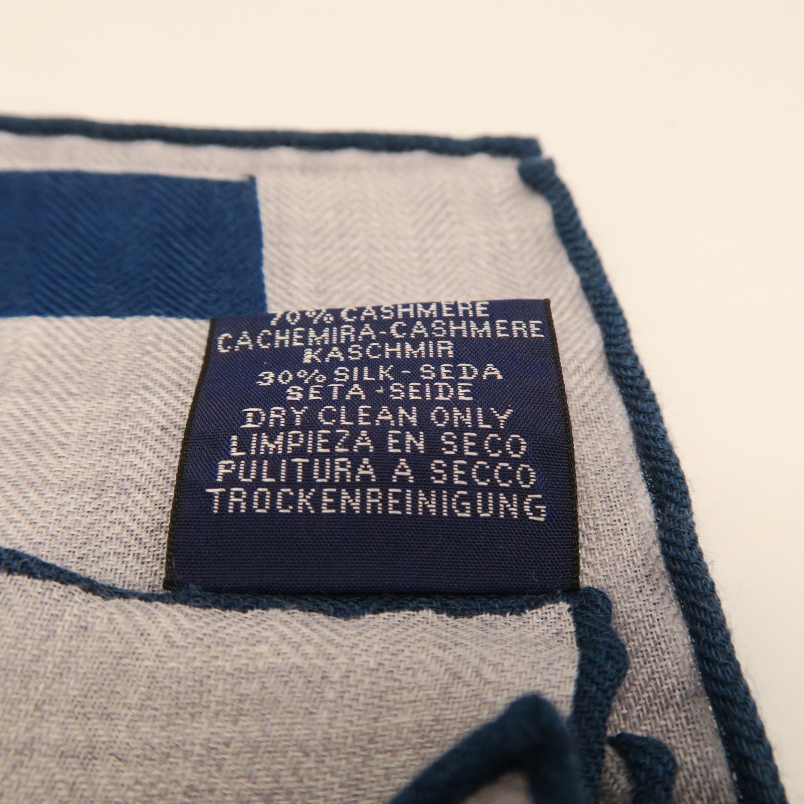 HERMES Wool Scarf 100X100cm Silk Scarf Grey/Blue