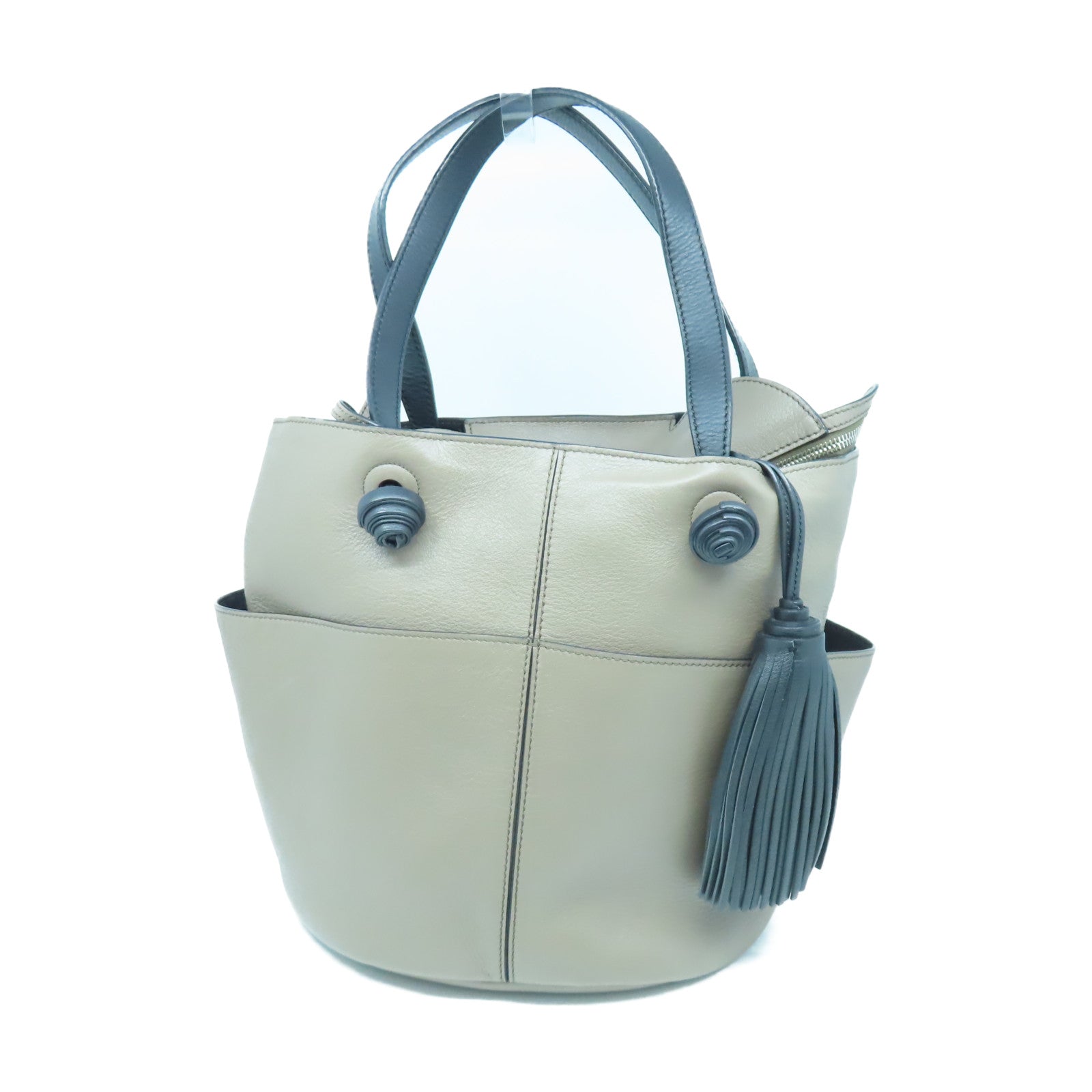 TOD’S 牛皮皮革Shoulder Bag銀扣肩背袋灰色/黑色