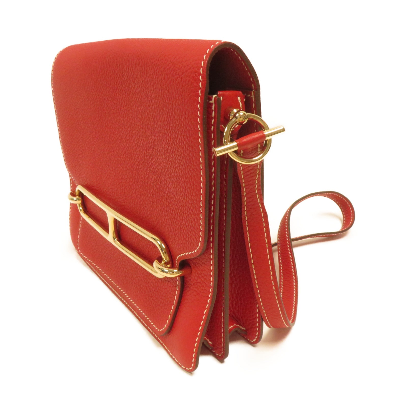 HERMES Clemence皮革Roulis 23金扣肩背袋紅色