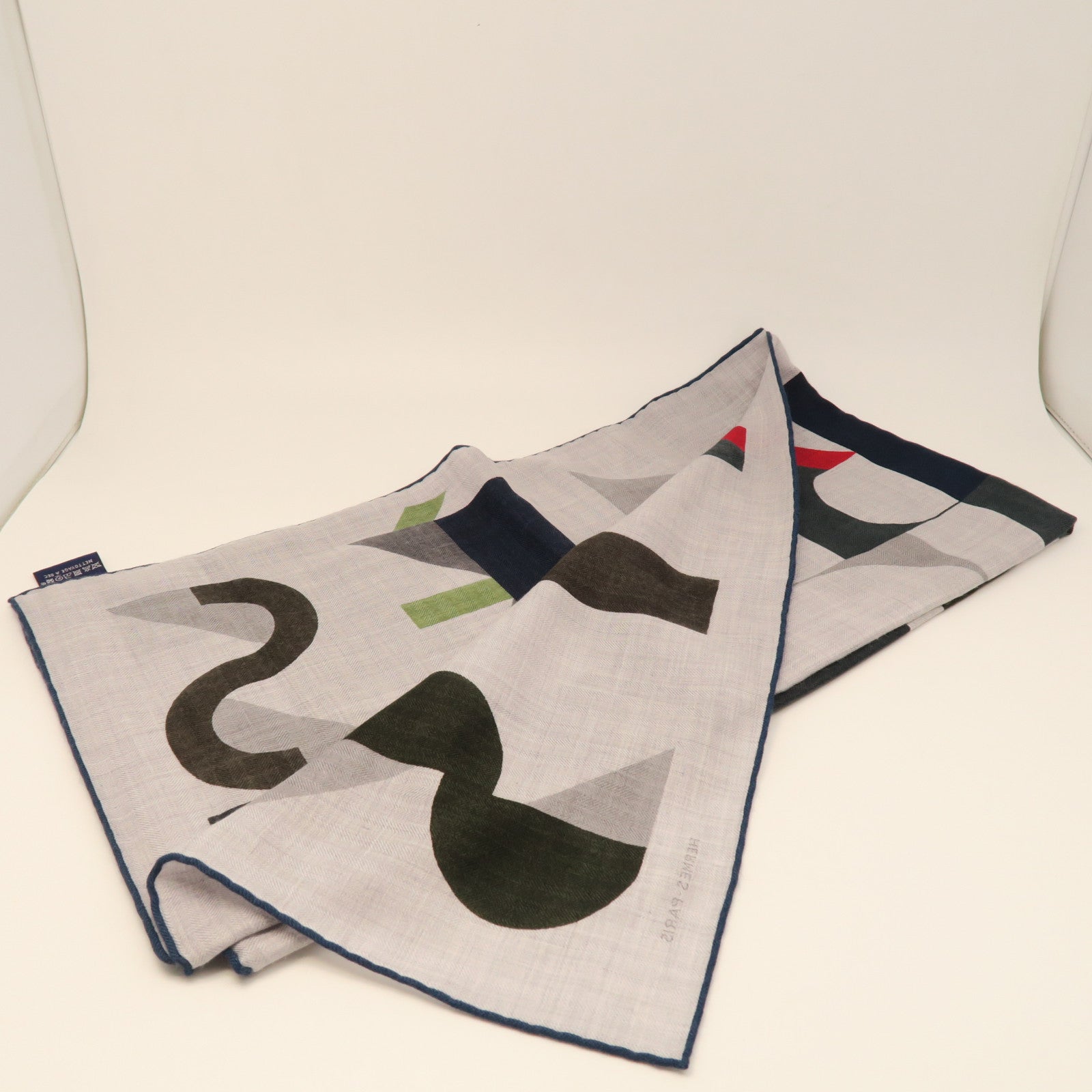 HERMES Wool Scarf 100X100cm Silk Scarf Grey/Blue