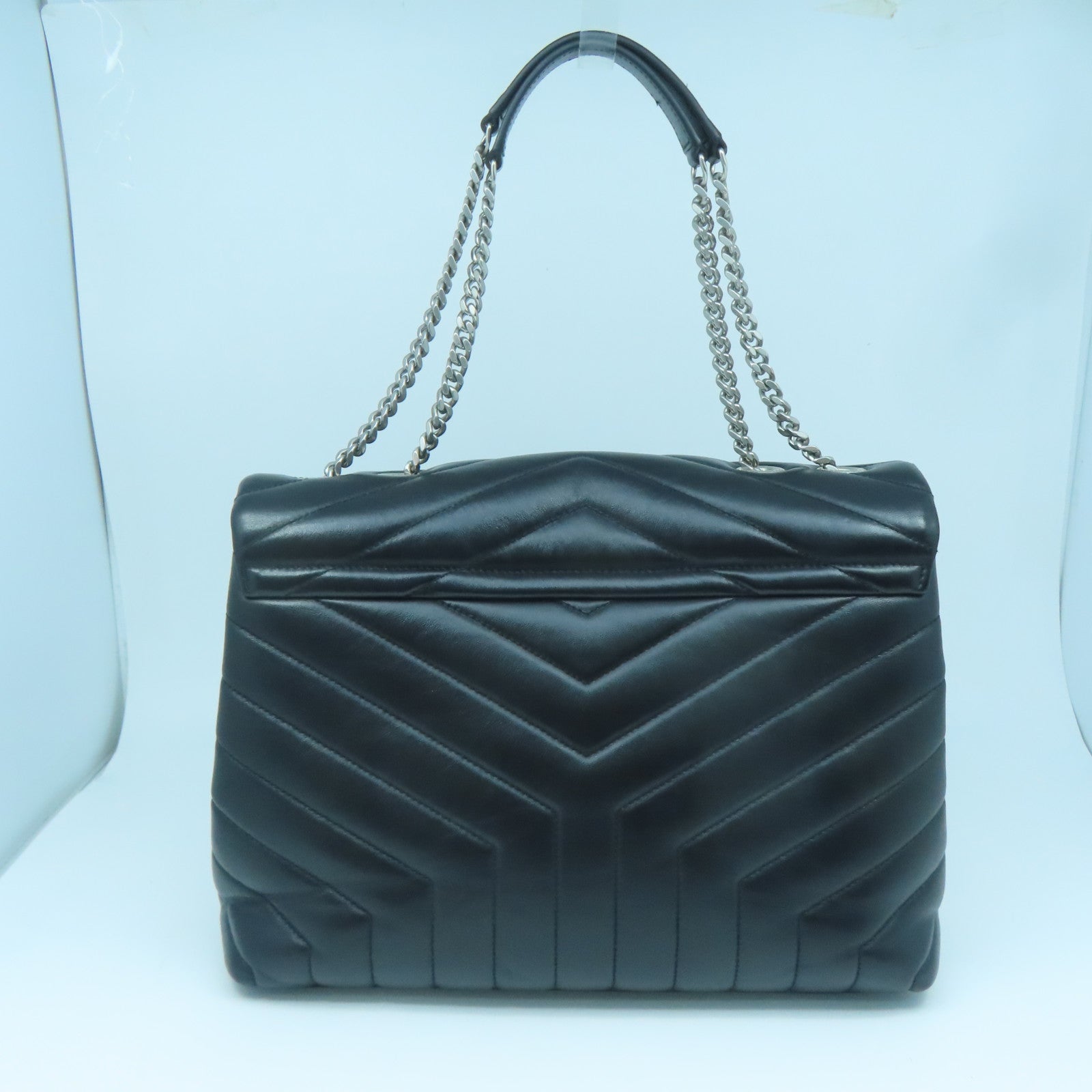 SAINT LAURENT Leather Shoulder Bag Silver Buckle Chain Shoulder Bag Black