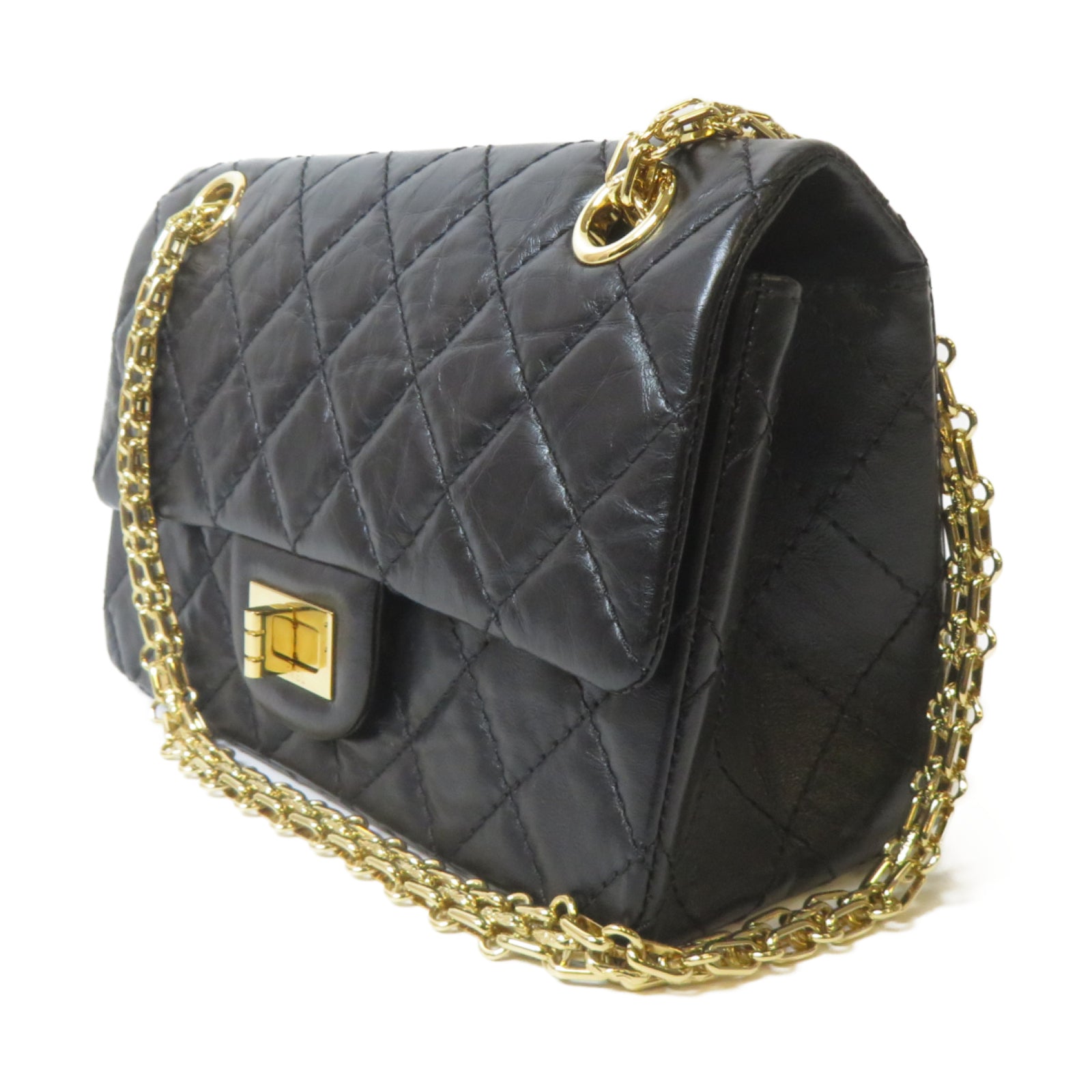 CHANEL 菱格牛皮皮革2.55 Mini金扣鏈帶肩背袋黑色