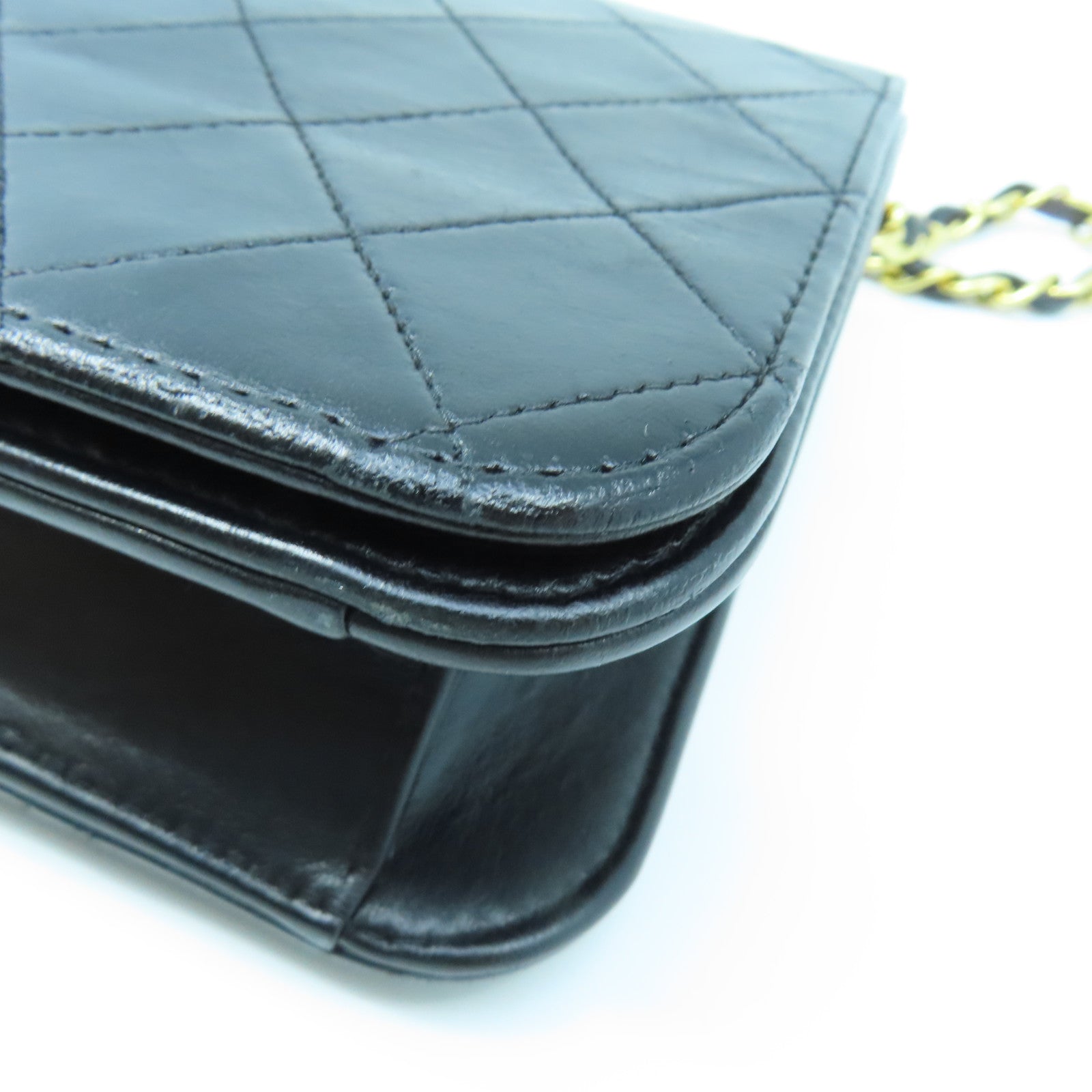 CHANEL rhombic sheepskin leather Chain Shoulder gold buckle shoulder bag black