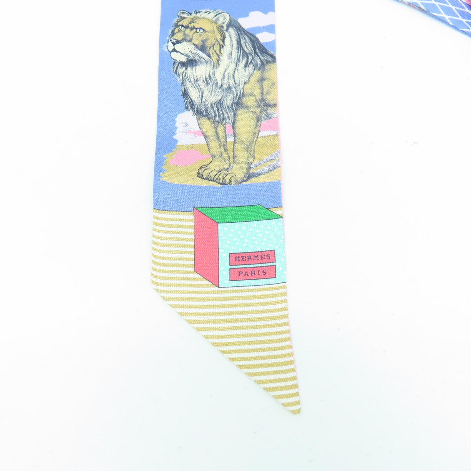 HERMES 絲質Twilly絲巾淺藍色/粉紅色