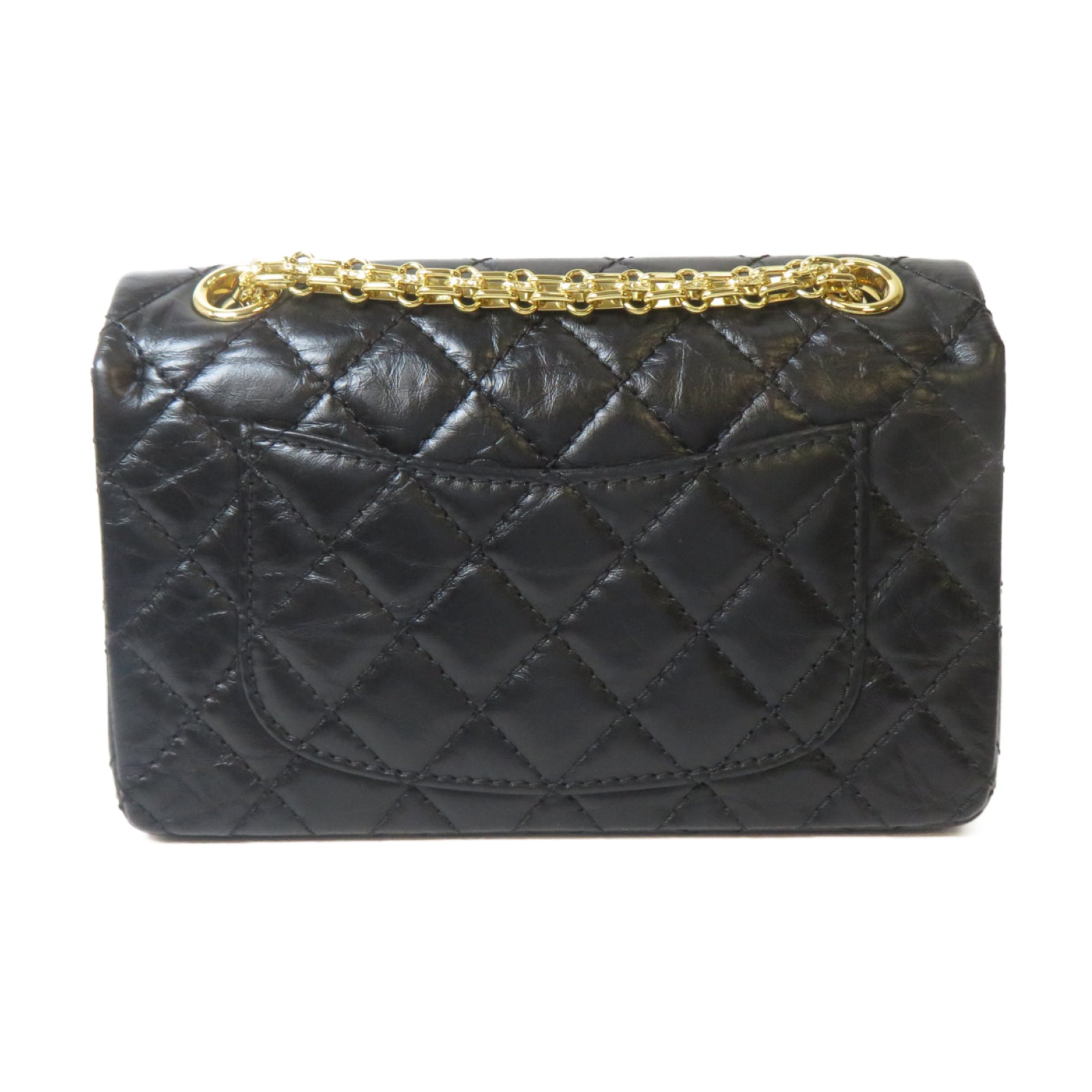 CHANEL 菱格牛皮皮革2.55 Mini金扣鏈帶肩背袋黑色