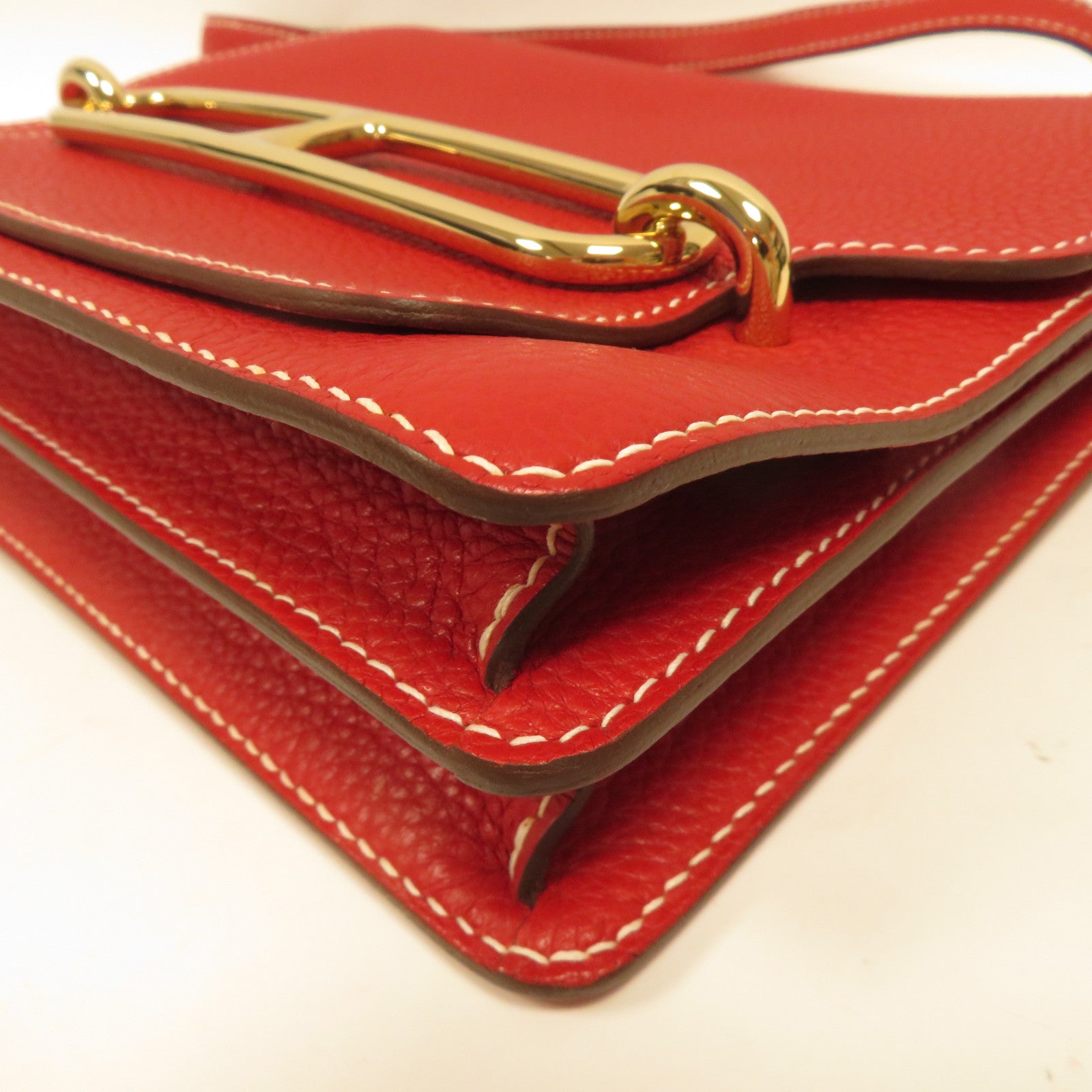 HERMES Clemence皮革Roulis 23金扣肩背袋紅色
