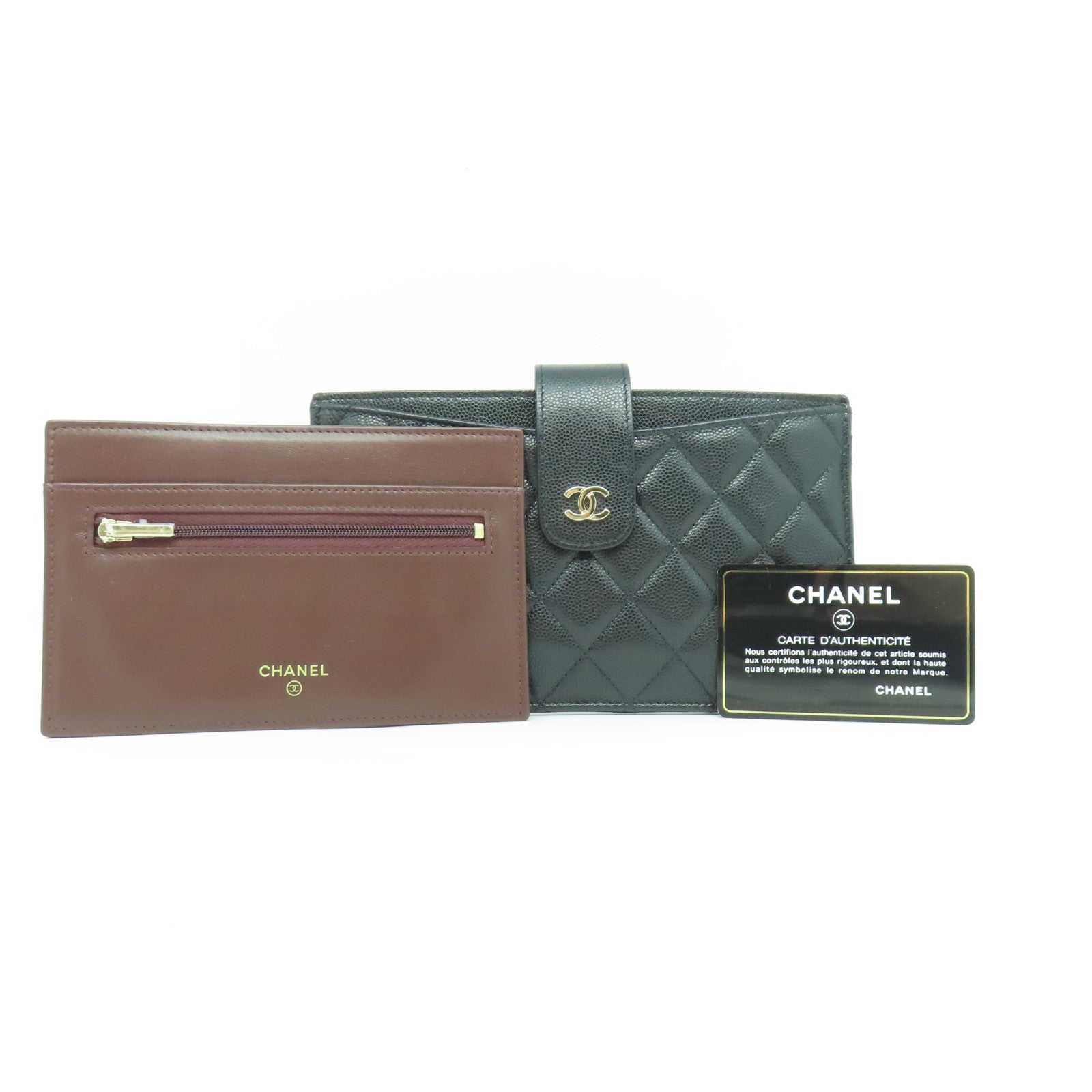 CHANEL 菱格Caviar皮革Wallet銀扣長錢包黑色