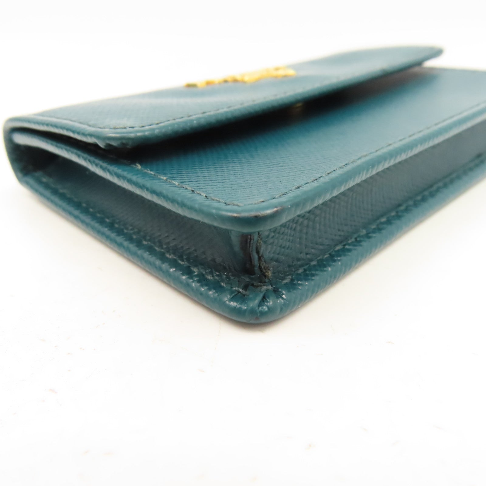 PRADA Saffiano皮革Card Case金扣卡片套綠色
