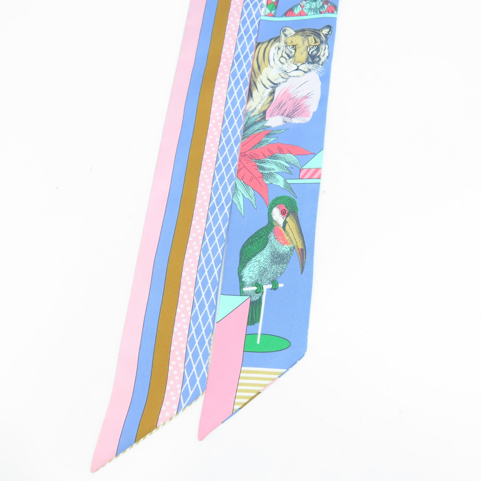 HERMES 絲質Twilly絲巾淺藍色/粉紅色