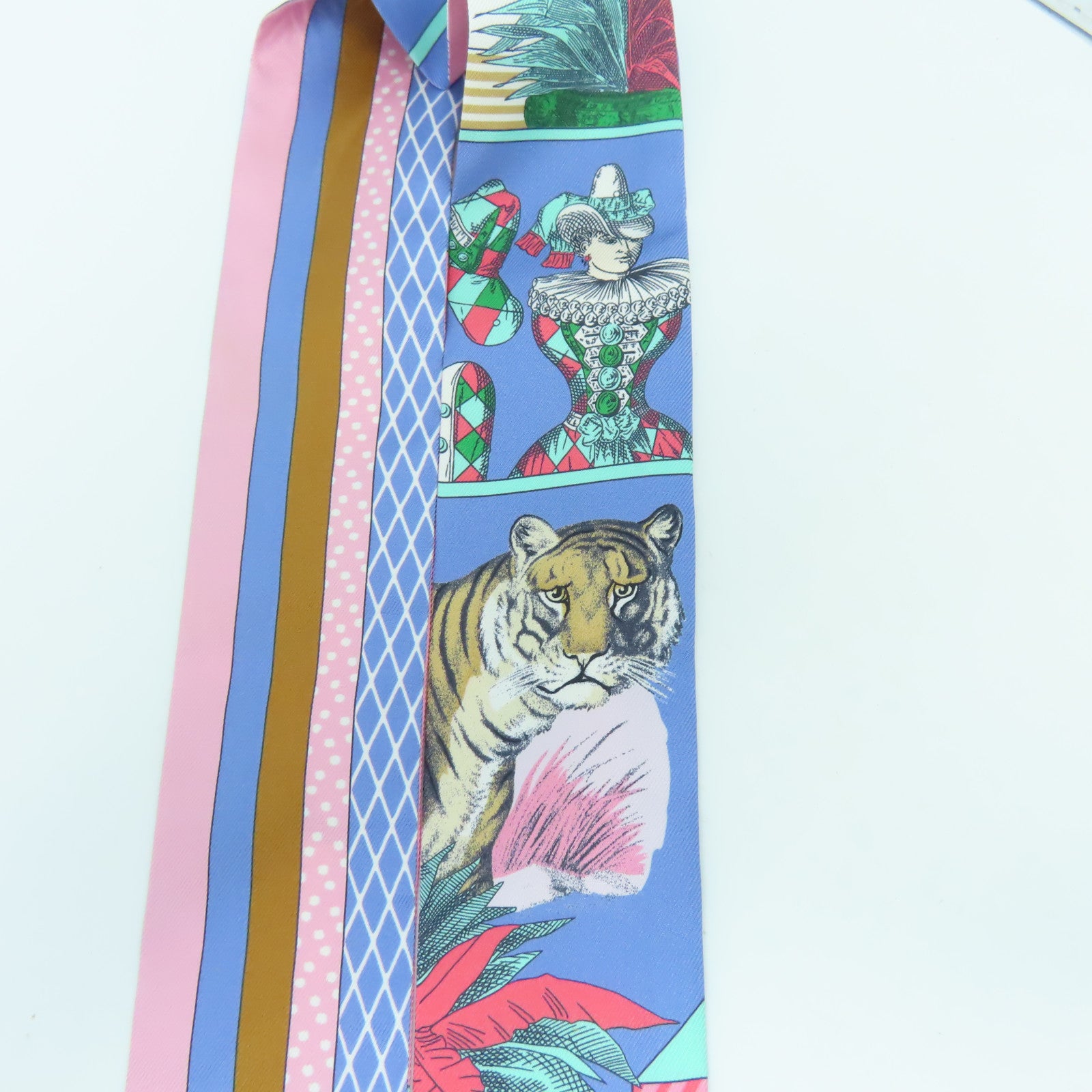 HERMES 絲質Twilly絲巾淺藍色/粉紅色