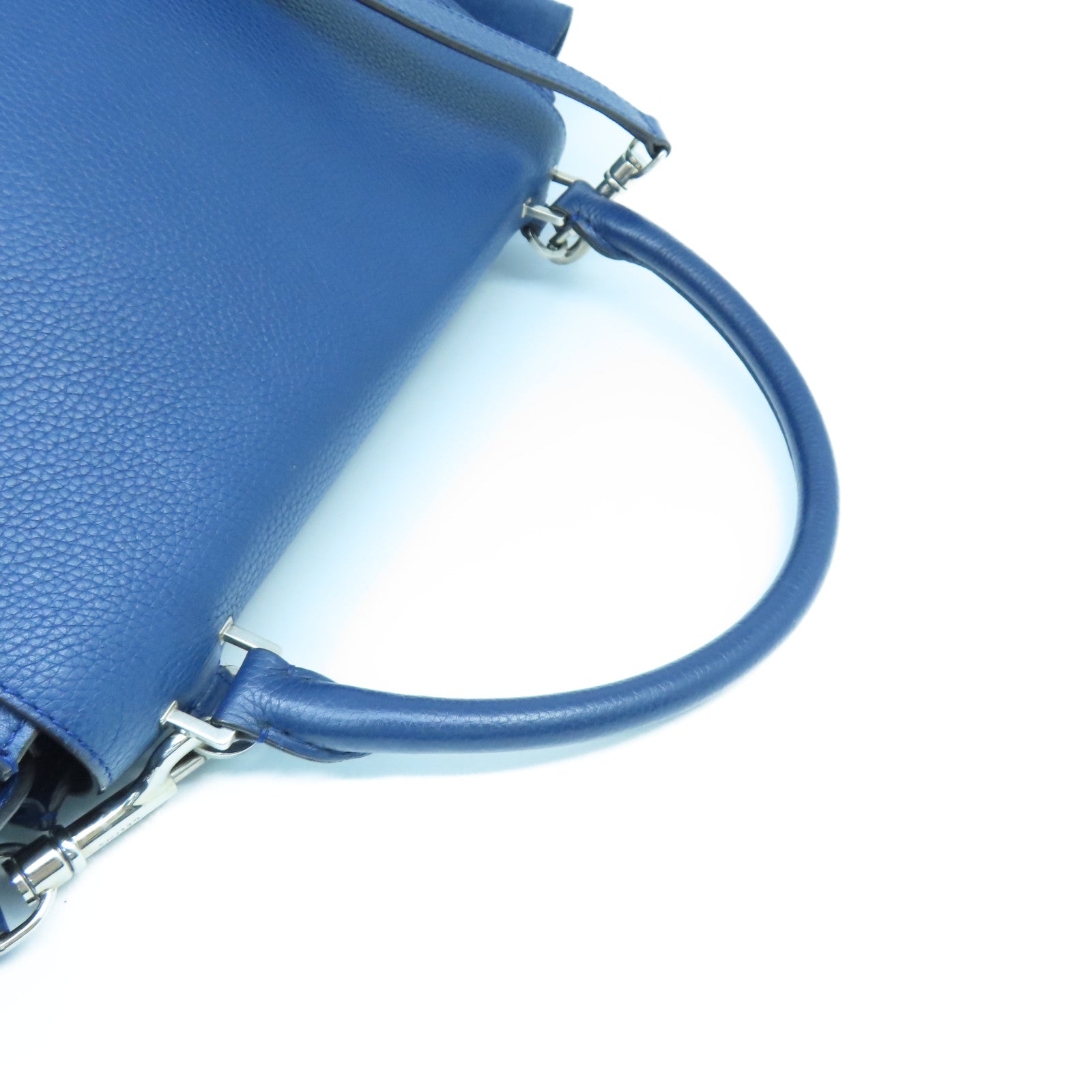 CELINE 牛皮皮革Trapeze銀扣手挽肩背兩用袋藍色