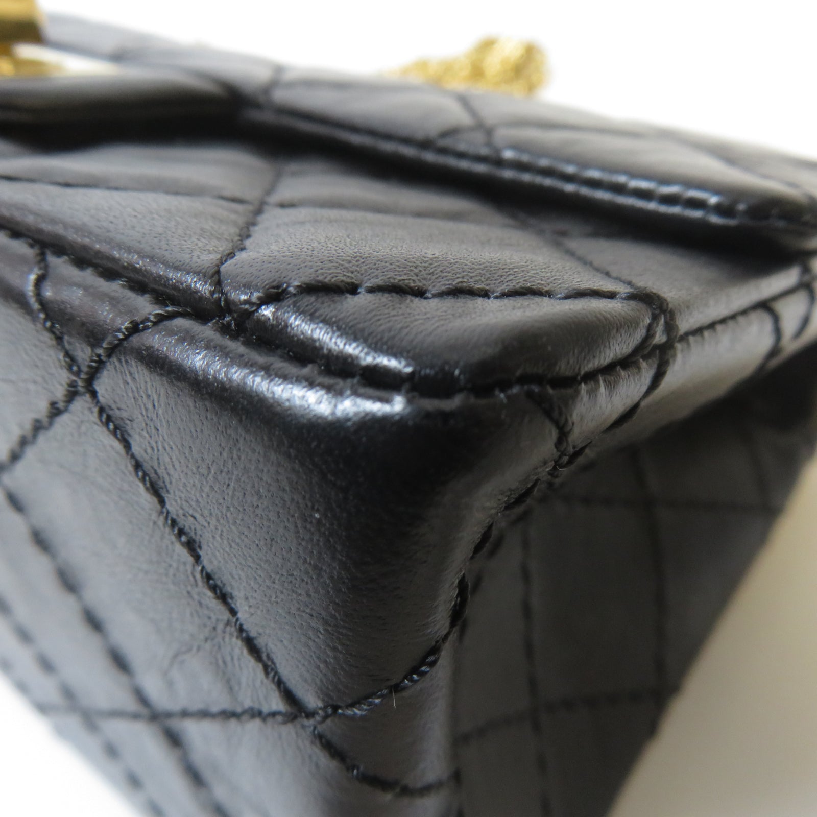 CHANEL 菱格牛皮皮革2.55 Mini金扣鏈帶肩背袋黑色