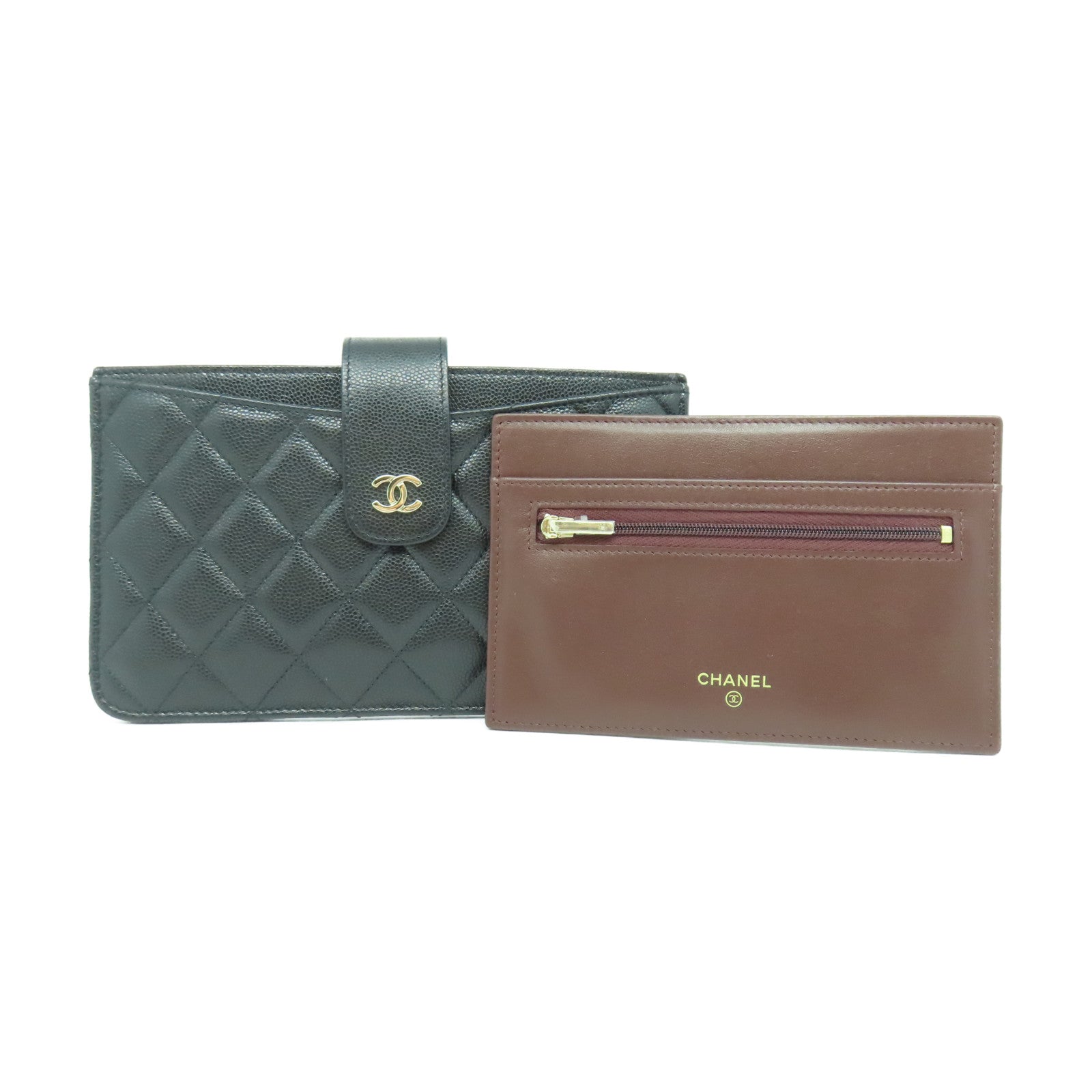 CHANEL 菱格Caviar皮革Wallet銀扣長錢包黑色
