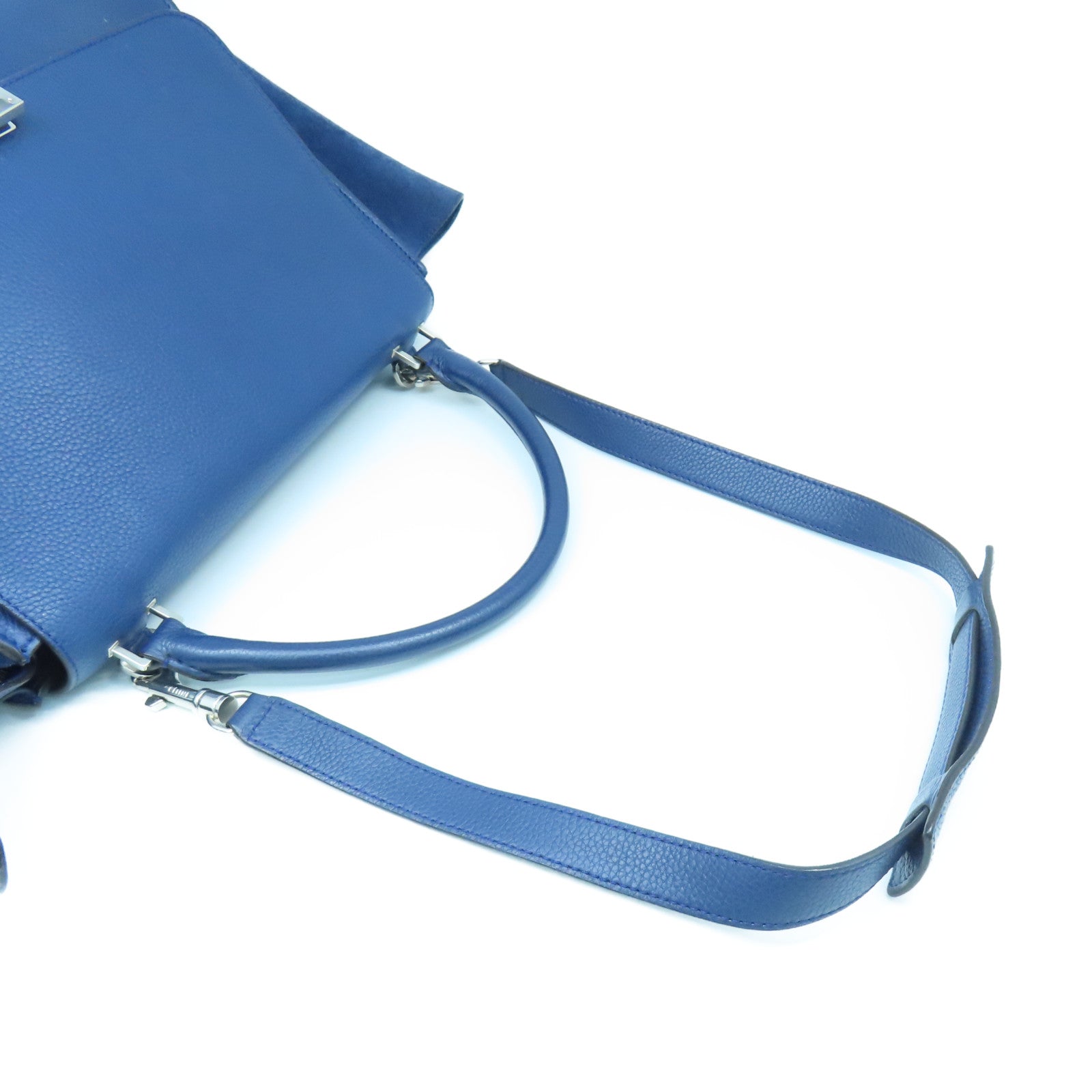 CELINE 牛皮皮革Trapeze銀扣手挽肩背兩用袋藍色
