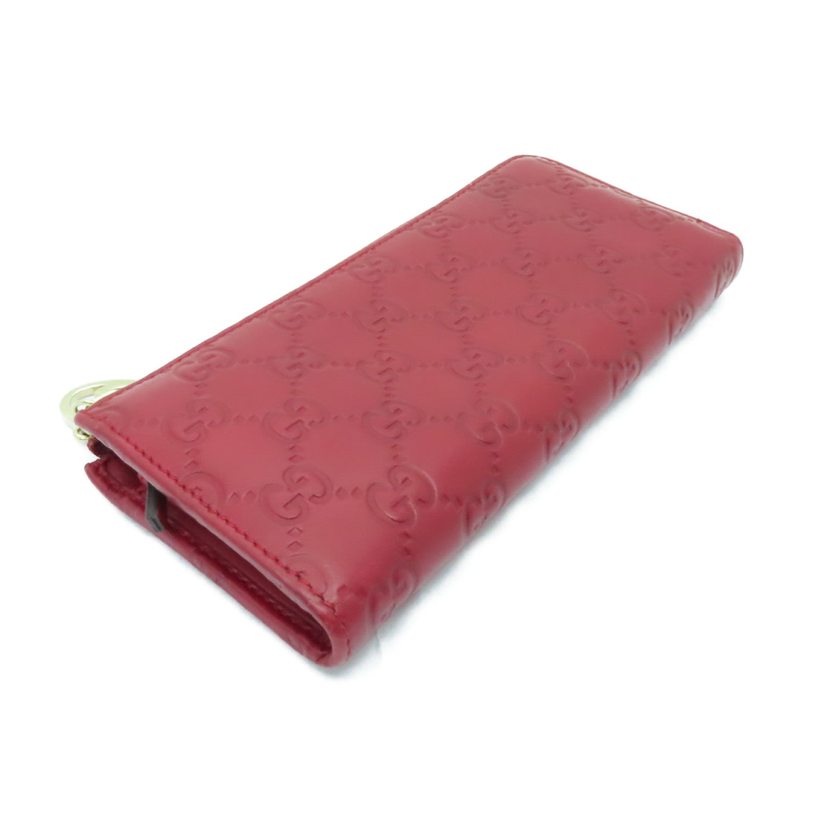 GUCCI 牛皮皮革Zipper Long Wallet金扣長錢包紅色