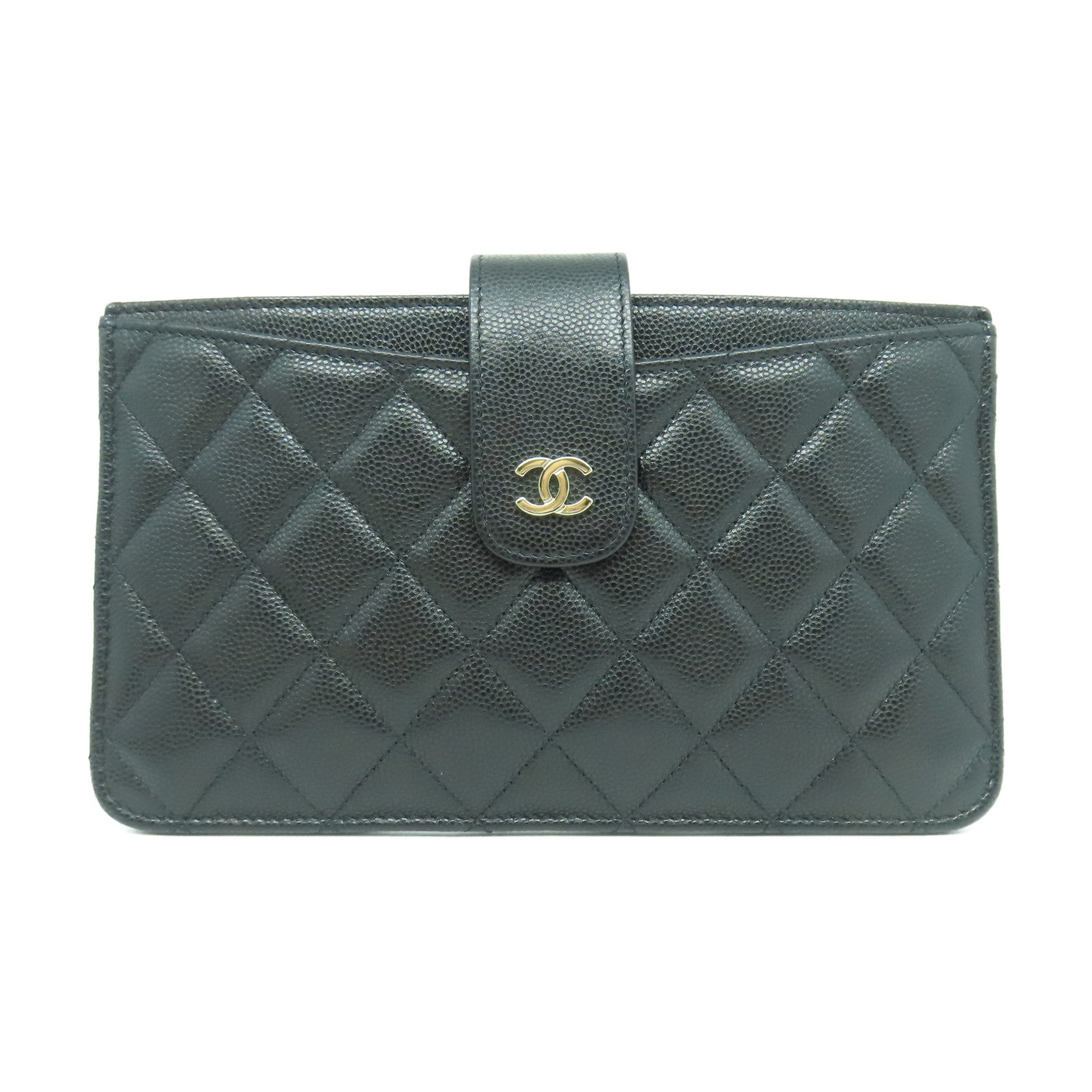 CHANEL 菱格Caviar皮革Wallet銀扣長錢包黑色