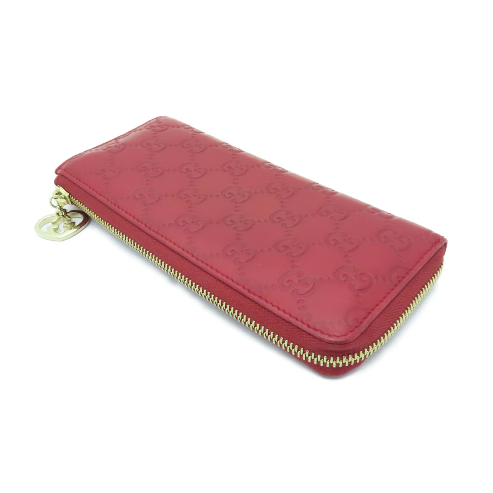 GUCCI 牛皮皮革Zipper Long Wallet金扣長錢包紅色
