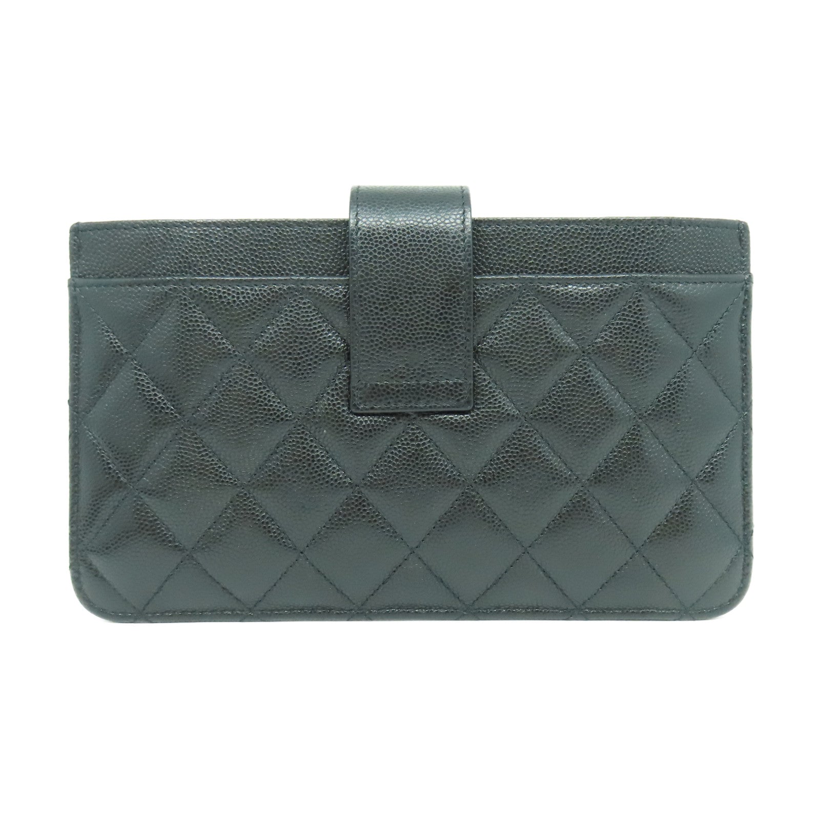 CHANEL 菱格Caviar皮革Wallet銀扣長錢包黑色