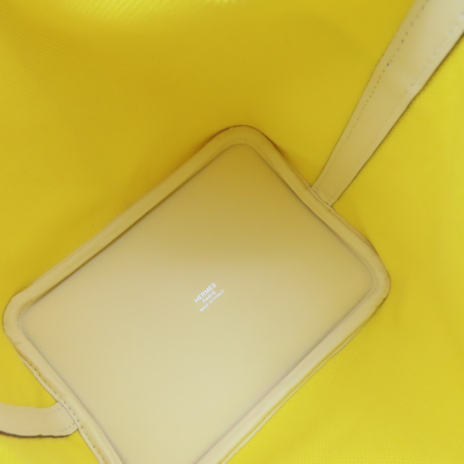 HERMES 帆布/牛皮皮革Picotin Cargo PM Hand Bag銀扣手挽袋檸檬色/白色